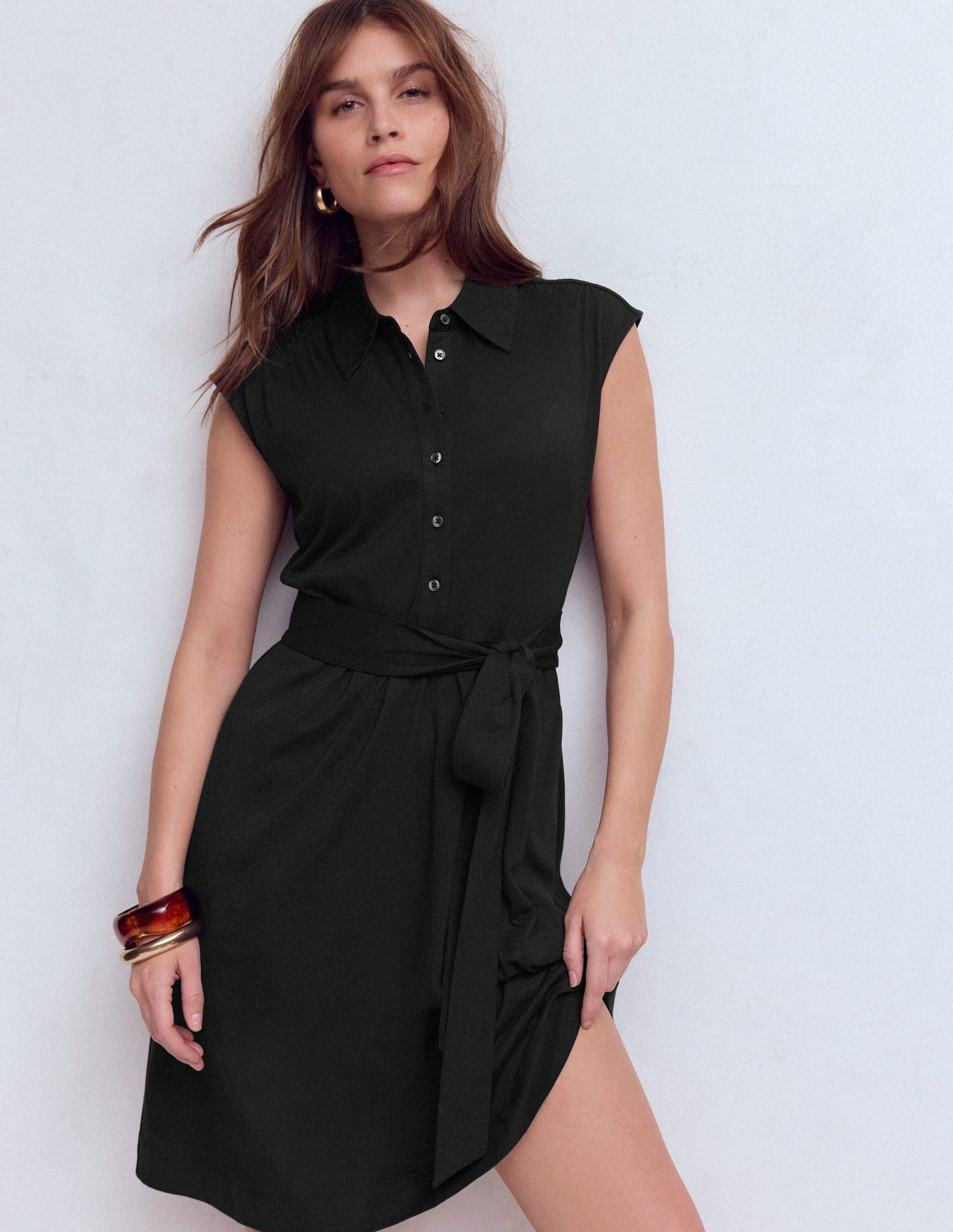 Boden Women's Honor Short Jersey Shirt Dress in Black | Size 14 Boden Women's Honor Short Jersey Shirt Dress in Black | Size 14