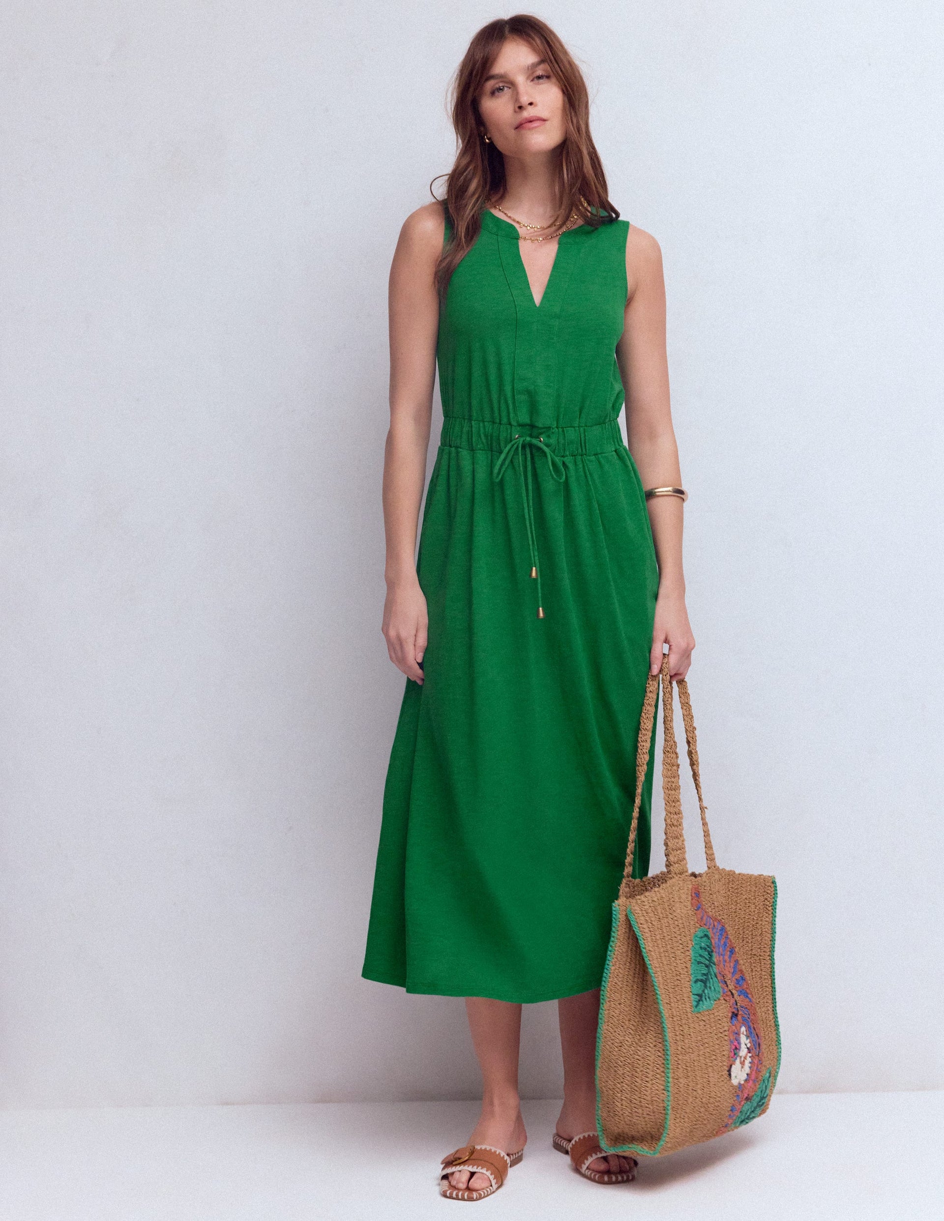 Boden Women's Delphine Midi Sleeveless Dress in Green