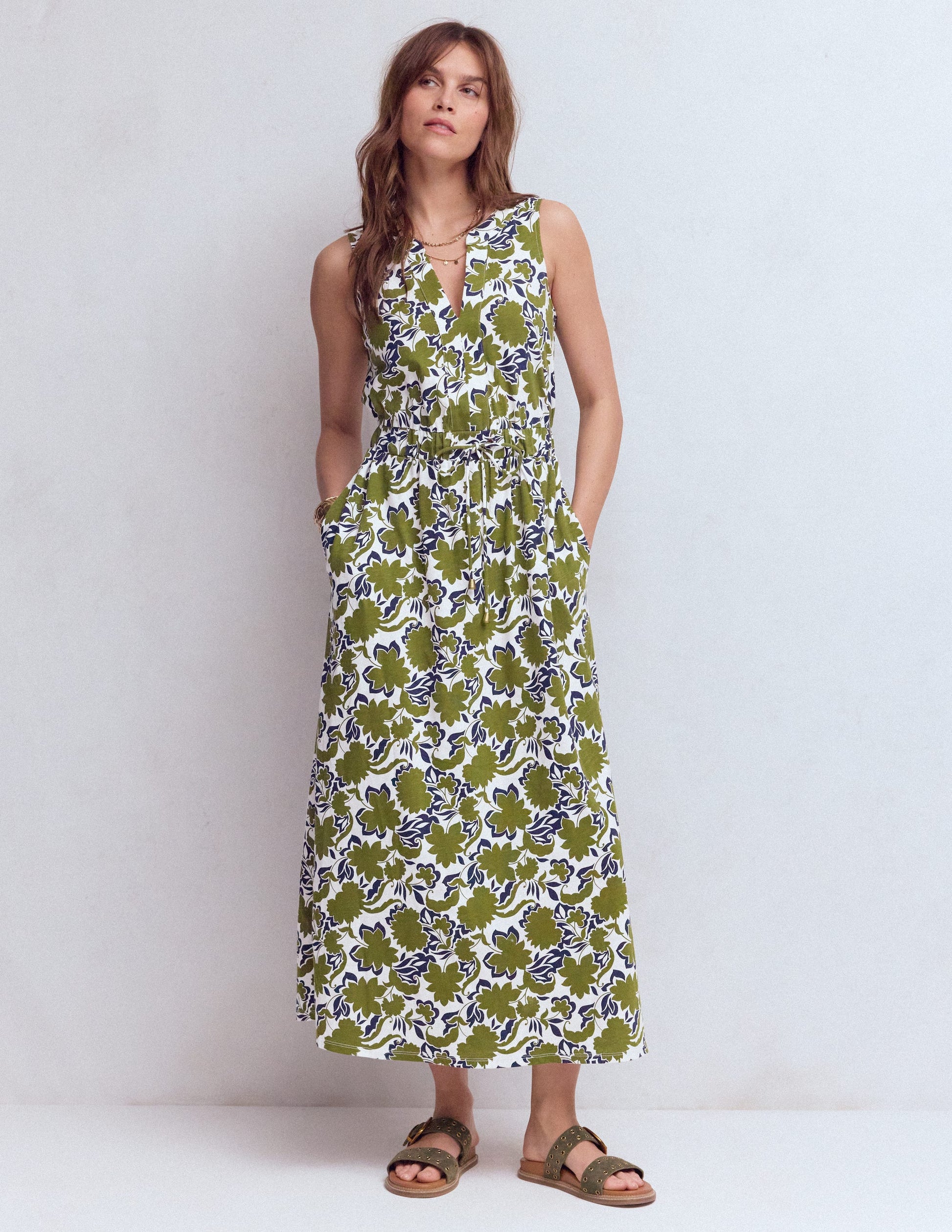 Boden Women's Delphine Midi Sleeveless Dress in Green | Size 8 Boden Women's Delphine Midi Sleeveless Dress in Green | Size 8