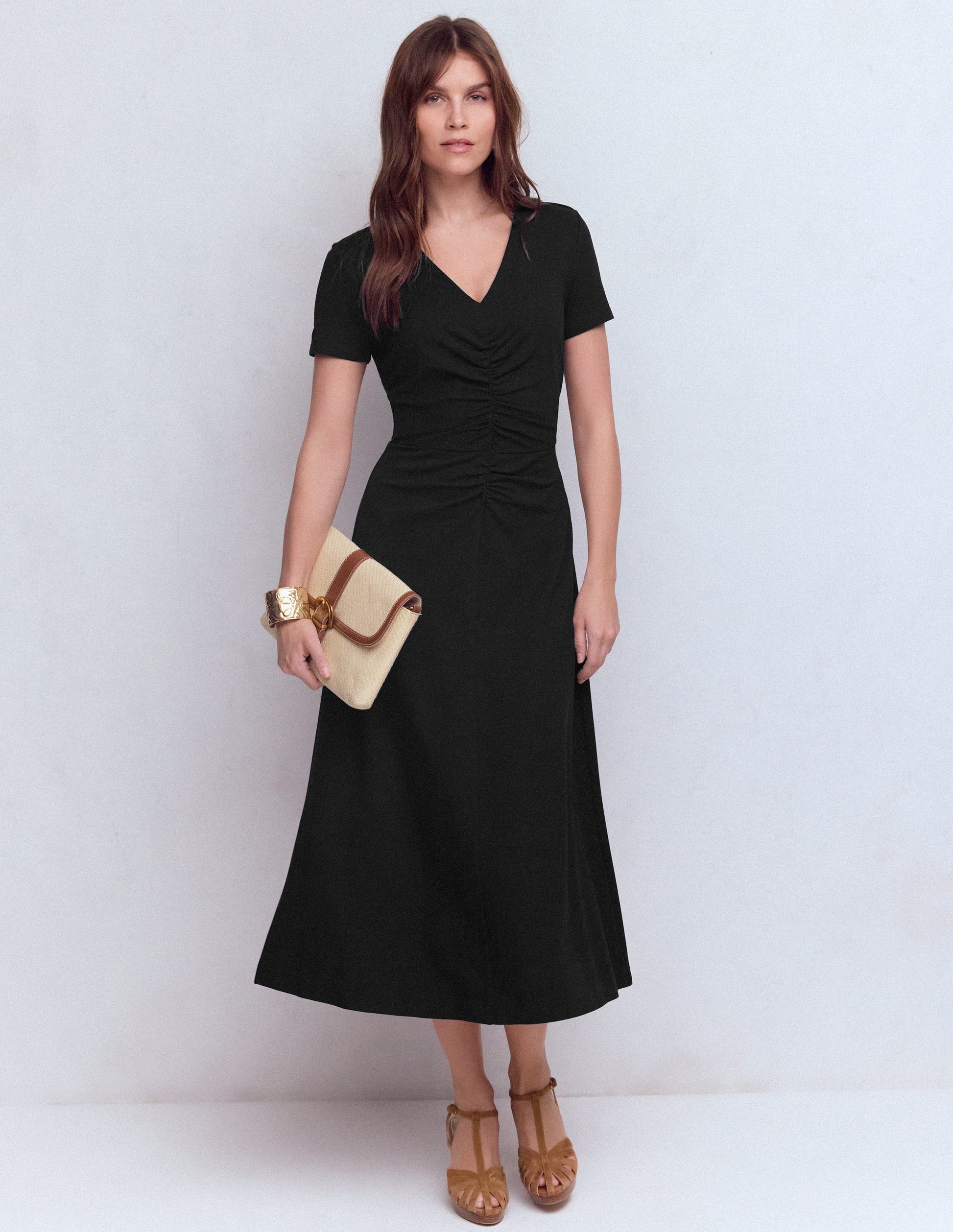 Boden Women's Una Ruched Front Ponte Dress in Black | Size 8 Boden Women's Una Ruched Front Ponte Dress in Black | Size 8