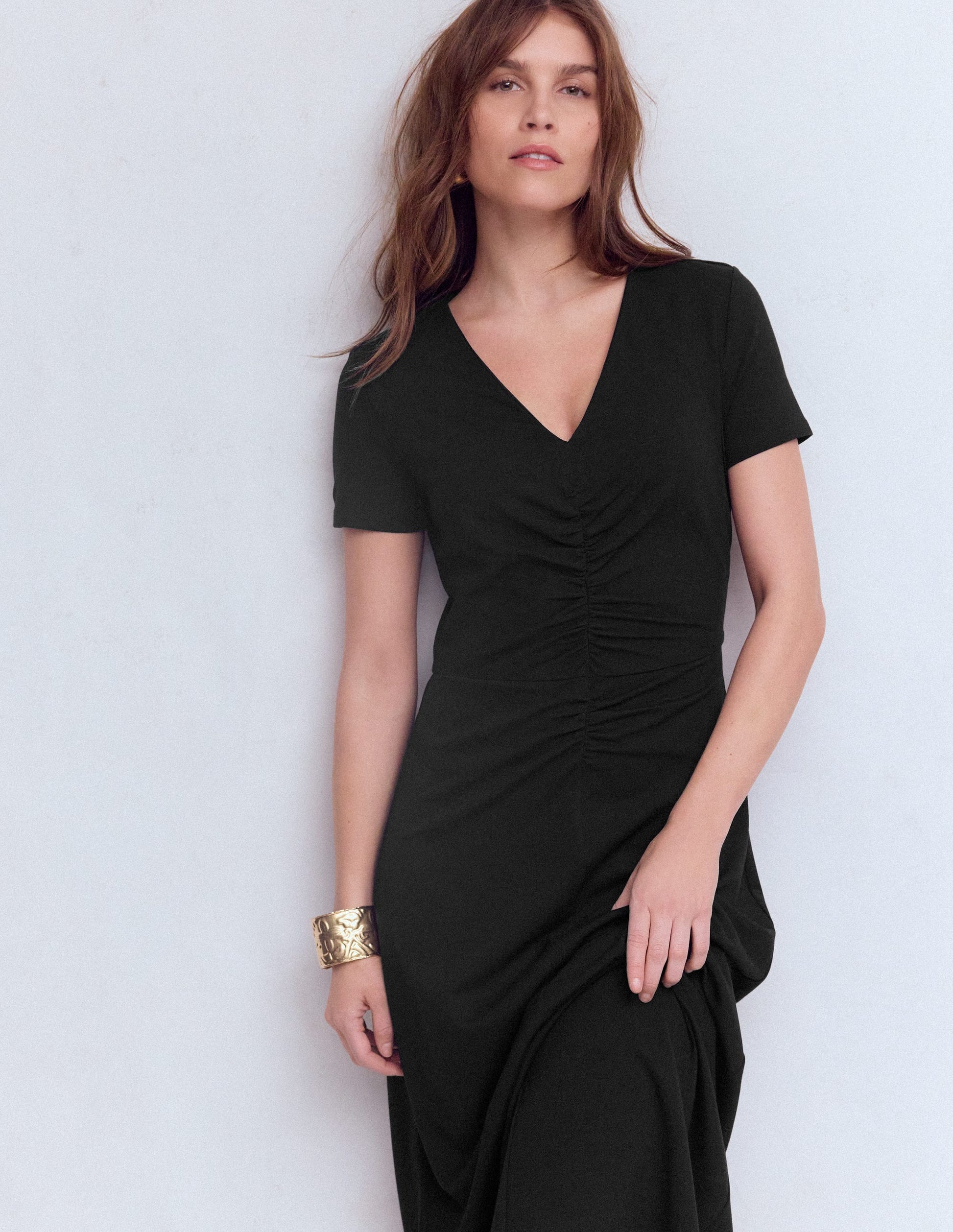 Una Ruched Front Ponte Dress-Black | Boden USA Una Ruched Front Ponte Dress-Black | Boden USA