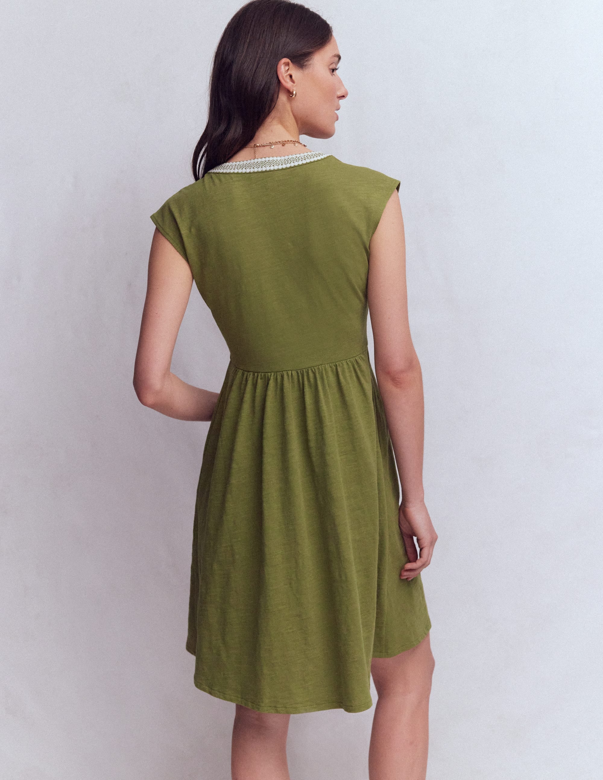 May Embroidered Short Dress-Olive - Image 3