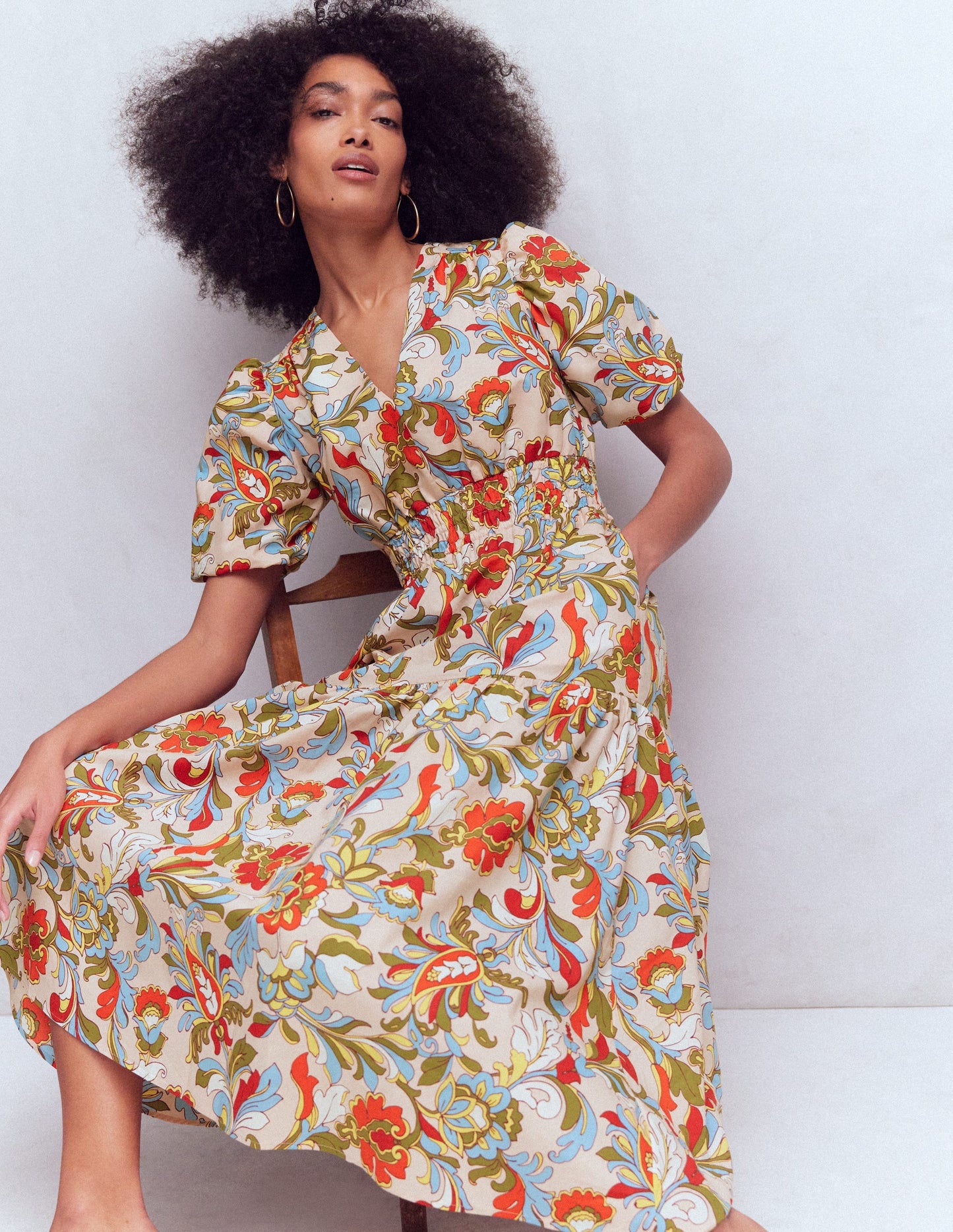 Irene Puff Sleeve Dress-Multi, Botanical Flourish