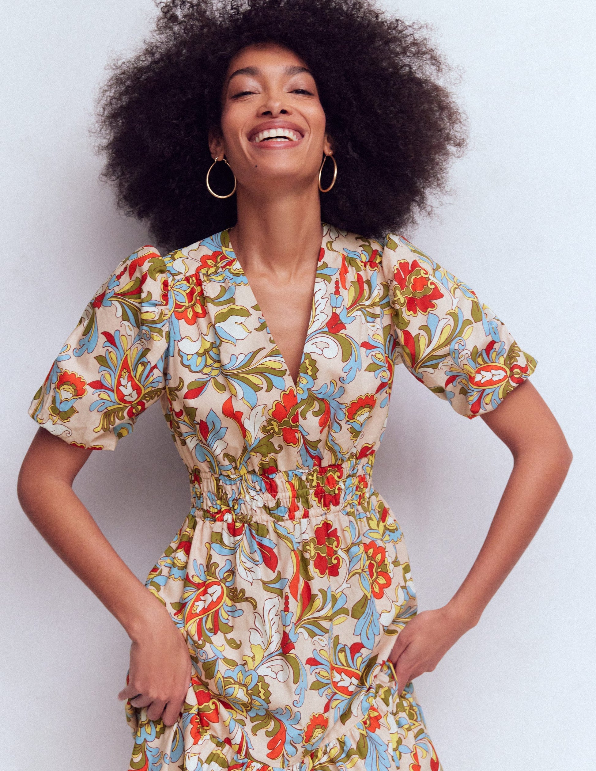 Irene Puff Sleeve Cotton Dress-Multi, Botanical Flourish | Boden USA Irene Puff Sleeve Cotton Dress-Multi, Botanical Flourish | Boden USA