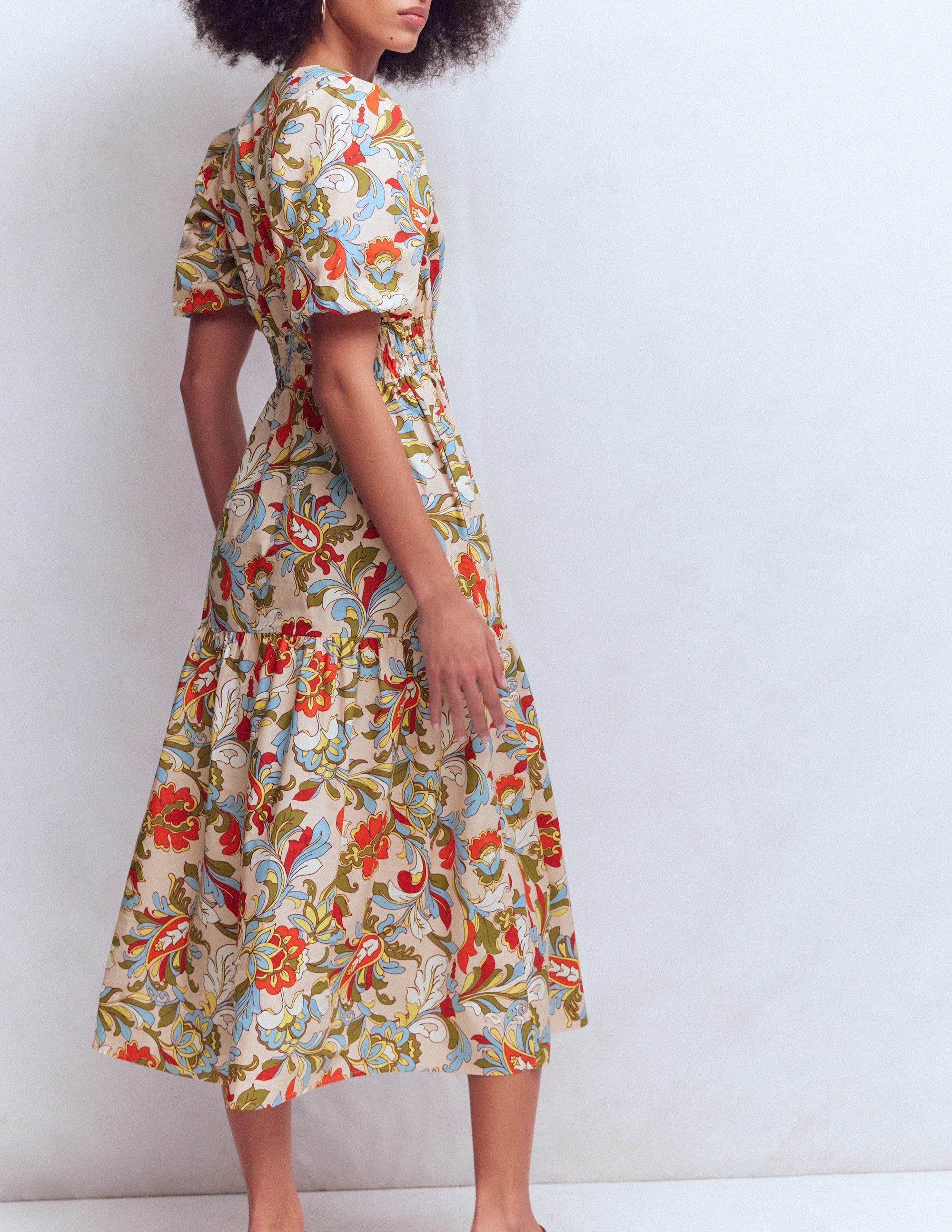 Irene Puff Sleeve Cotton Dress-Multi, Botanical Flourish - Image 4