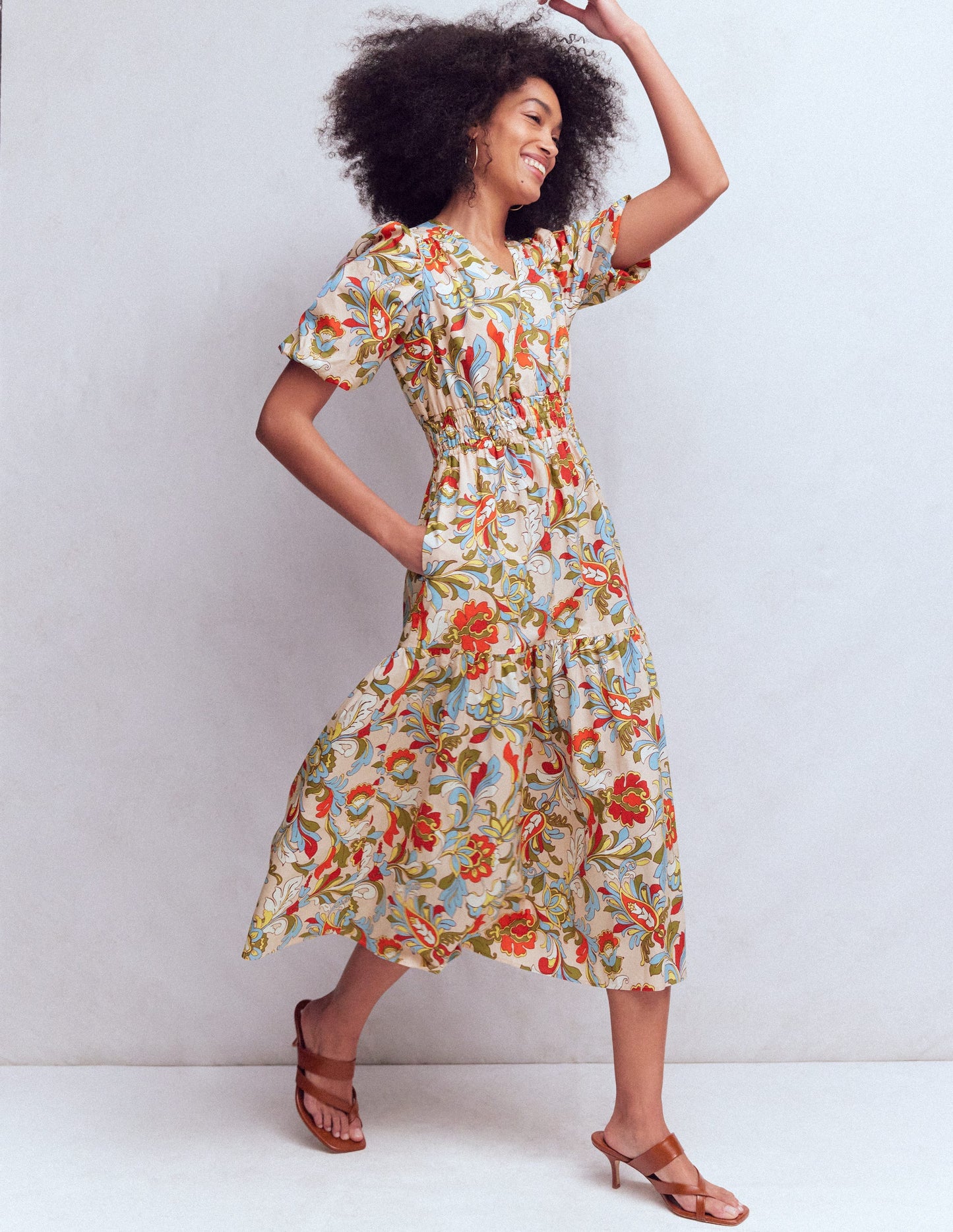 Irene Puff Sleeve Dress-Multi, Botanical Flourish