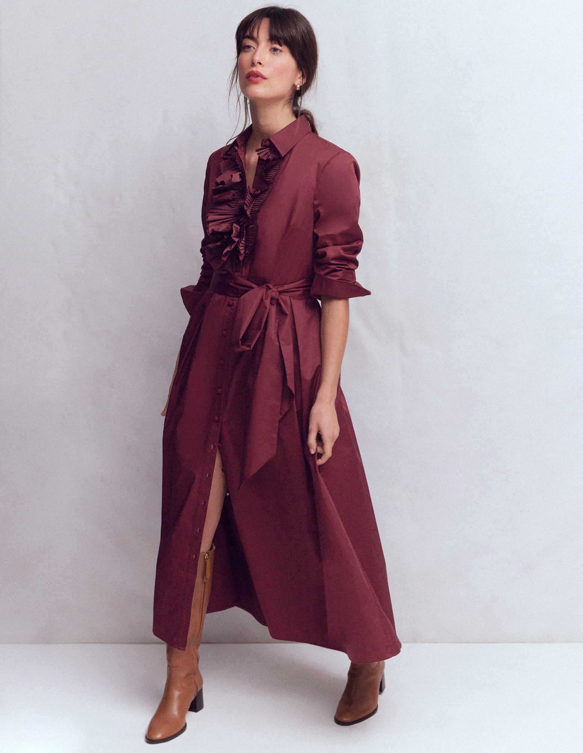 Pleated Ruffle Shirt Dress-Deep Wisteria | Boden USA Pleated Ruffle Shirt Dress-Deep Wisteria | Boden USA