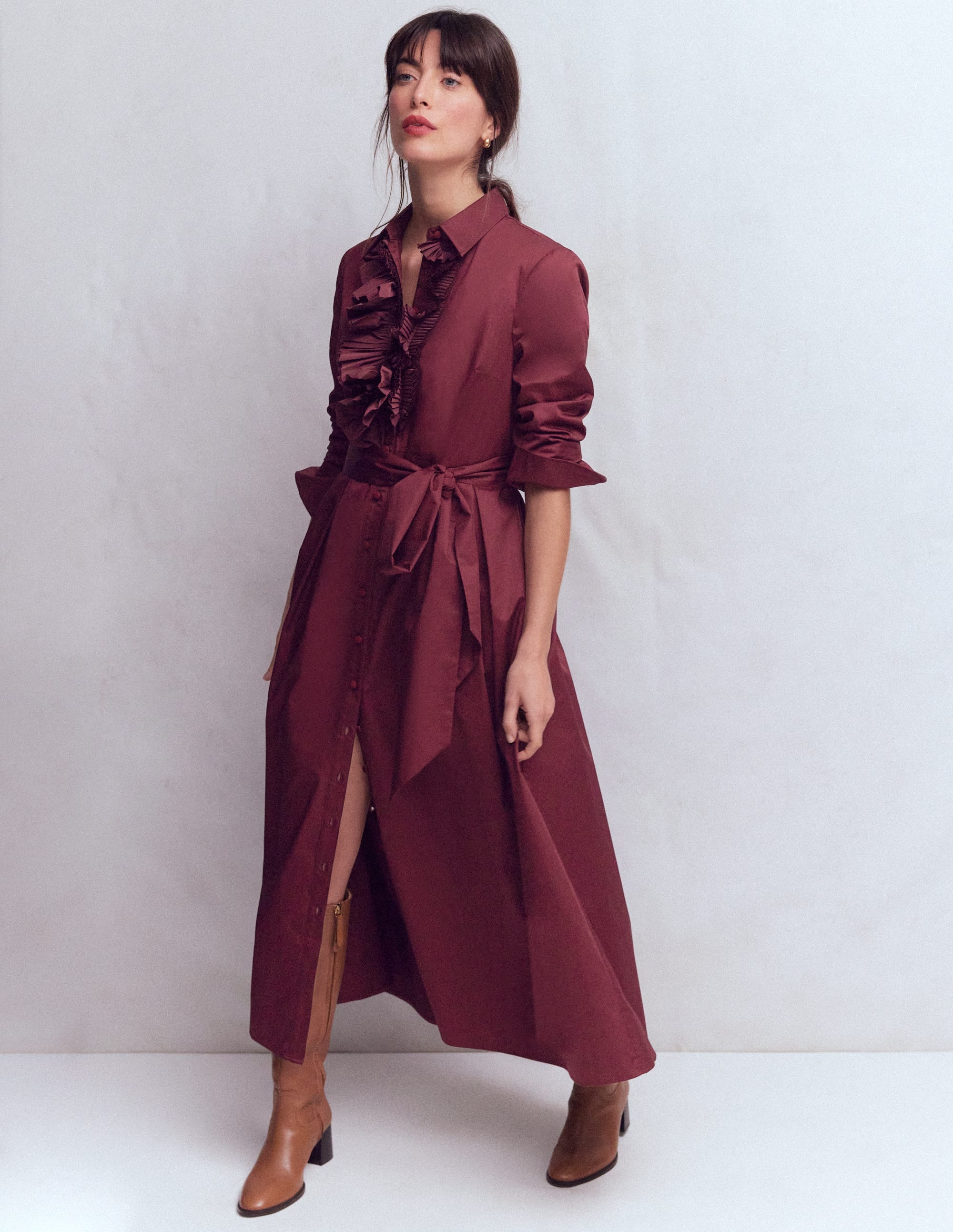 Pleated Ruffle Shirt Dress-Deep Wisteria - Image 1