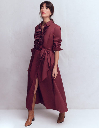 Pleated Ruffle Shirt Dress-Deep Wisteria-1