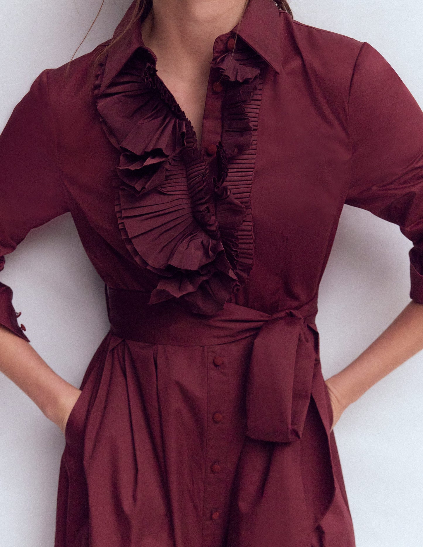 Pleated Ruffle Shirt Dress-Deep Wisteria