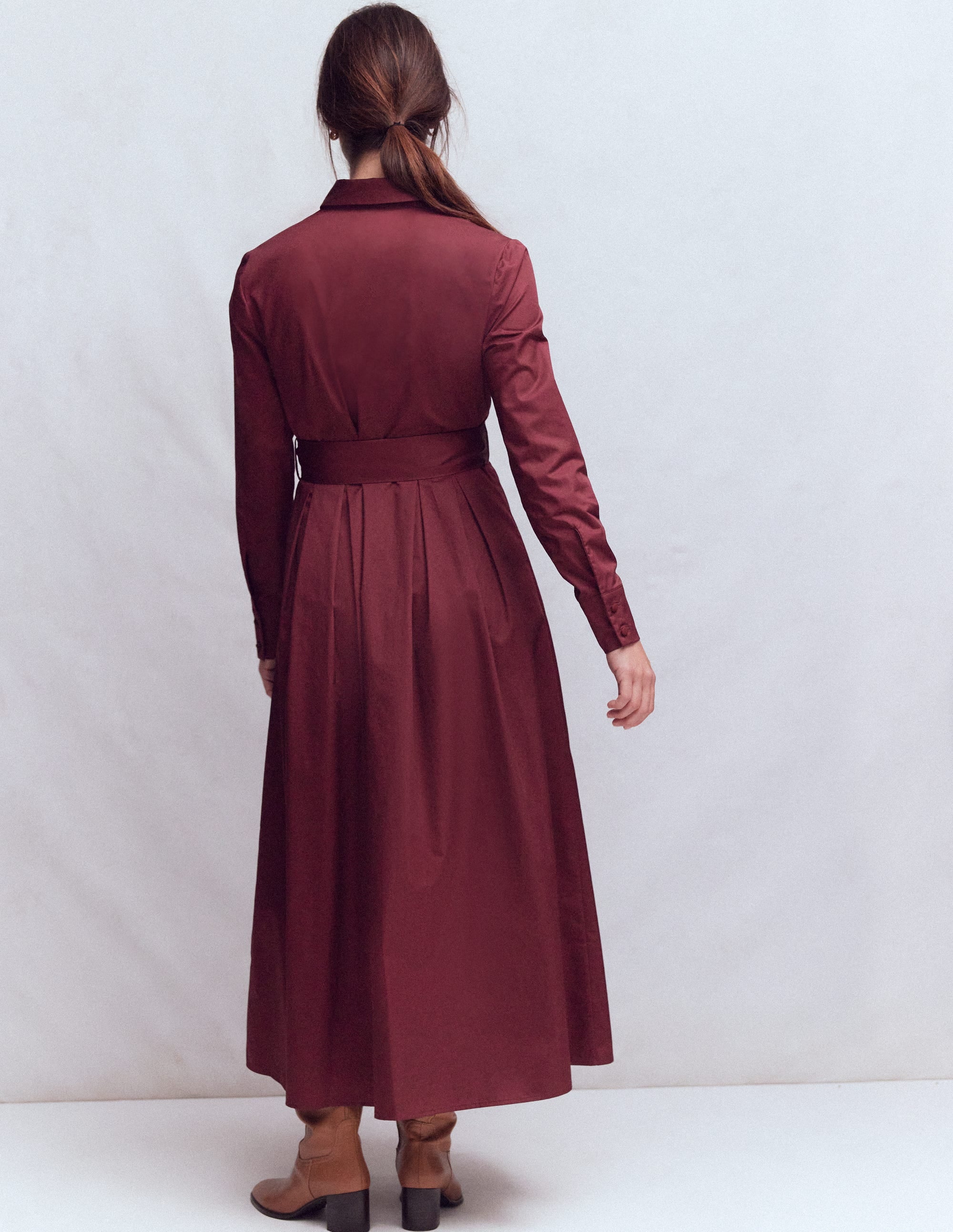 Pleated Ruffle Shirt Dress-Deep Wisteria - Image 3