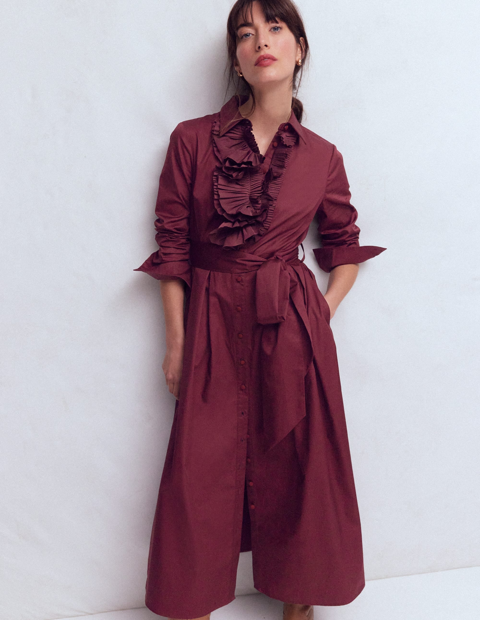 Pleated Ruffle Shirt Dress-Deep Wisteria - Image 4
