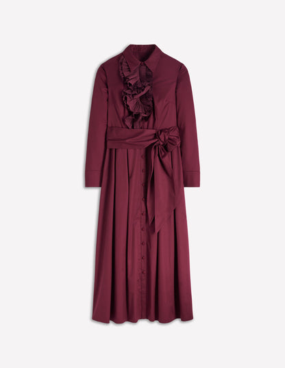 Pleated Ruffle Shirt Dress-Deep Wisteria-5