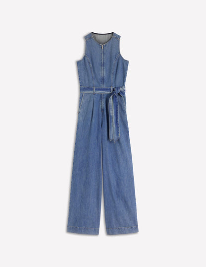 Sleeveless Denim Jumpsuit-Mid Vintage Denim-6