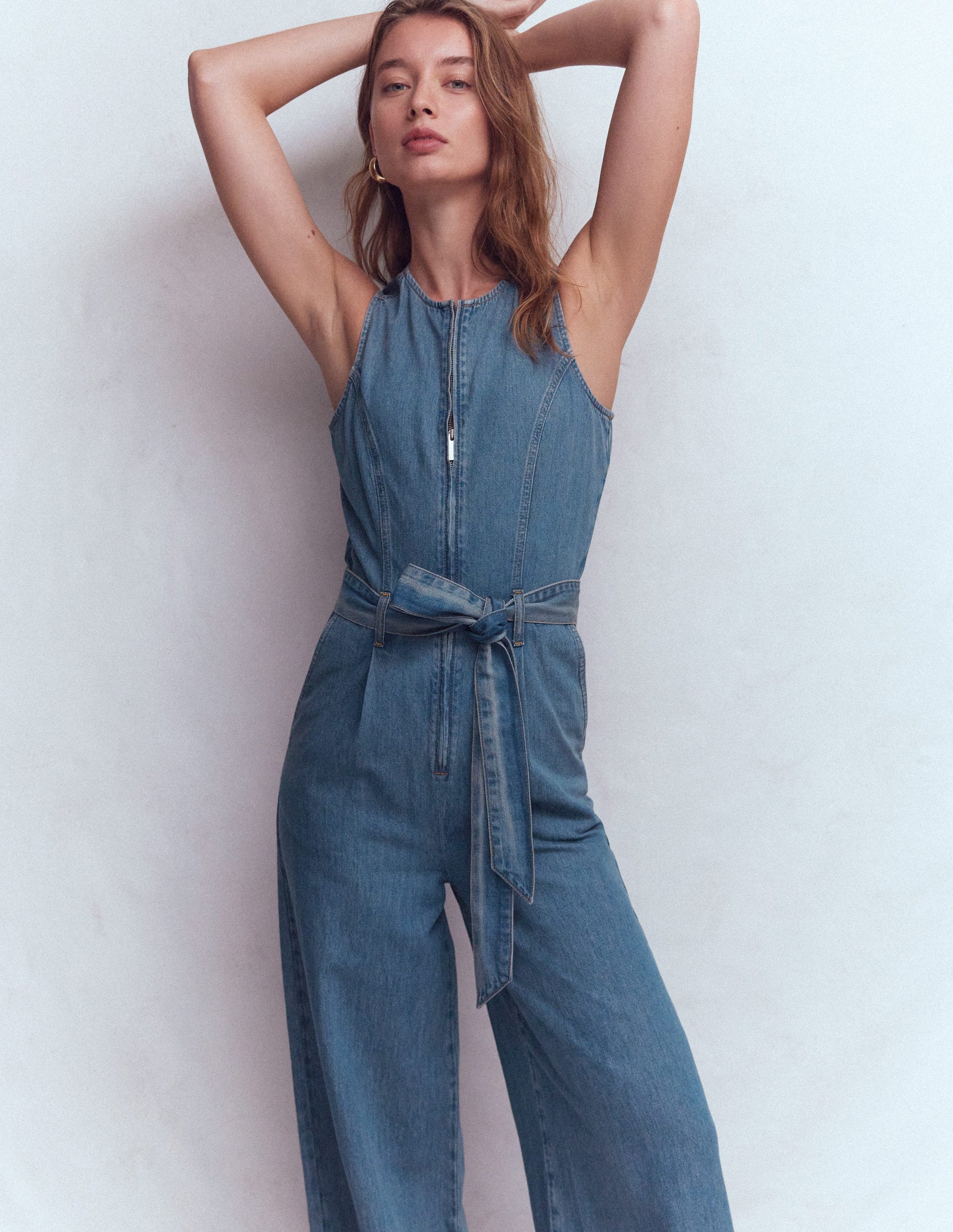 denim dress jumpsuit Petal & Pup Hailey Belted Cotton Denim Romper in Indigo at Nordstrom, Size Large