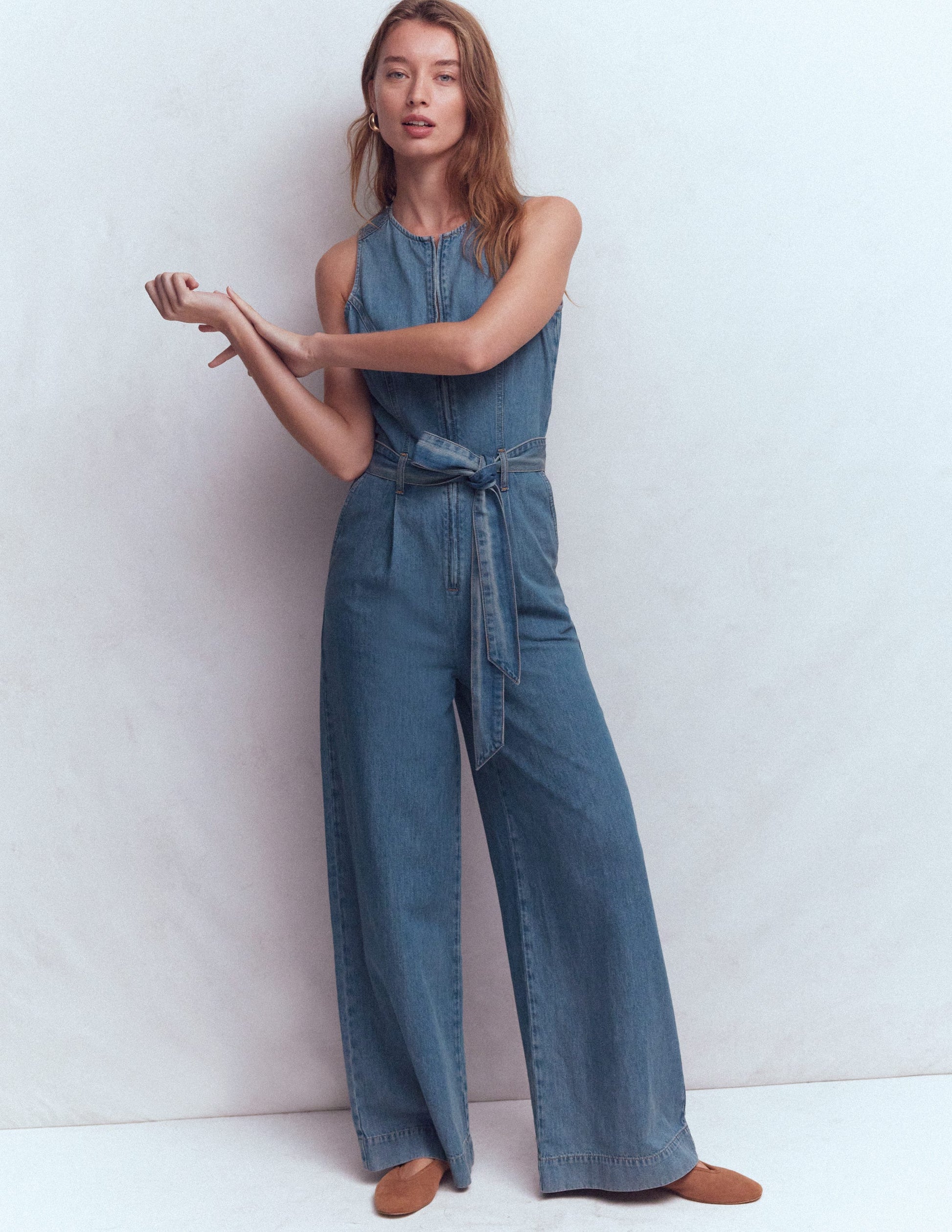 Sleeveless Denim Jumpsuit-Mid Vintage Denim-5
