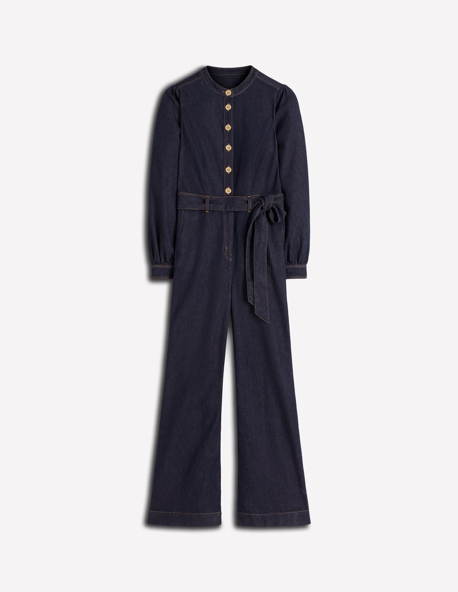 Bootcut Button Denim Jumpsuit-Indigo (Rinse Wash)-5