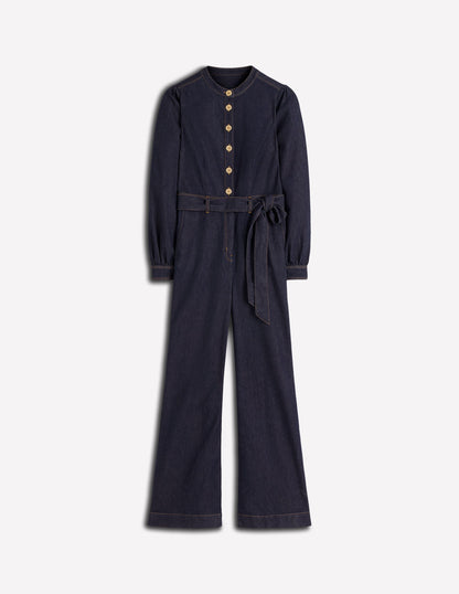 Bootcut Button Denim Jumpsuit-Indigo (Rinse Wash)-5