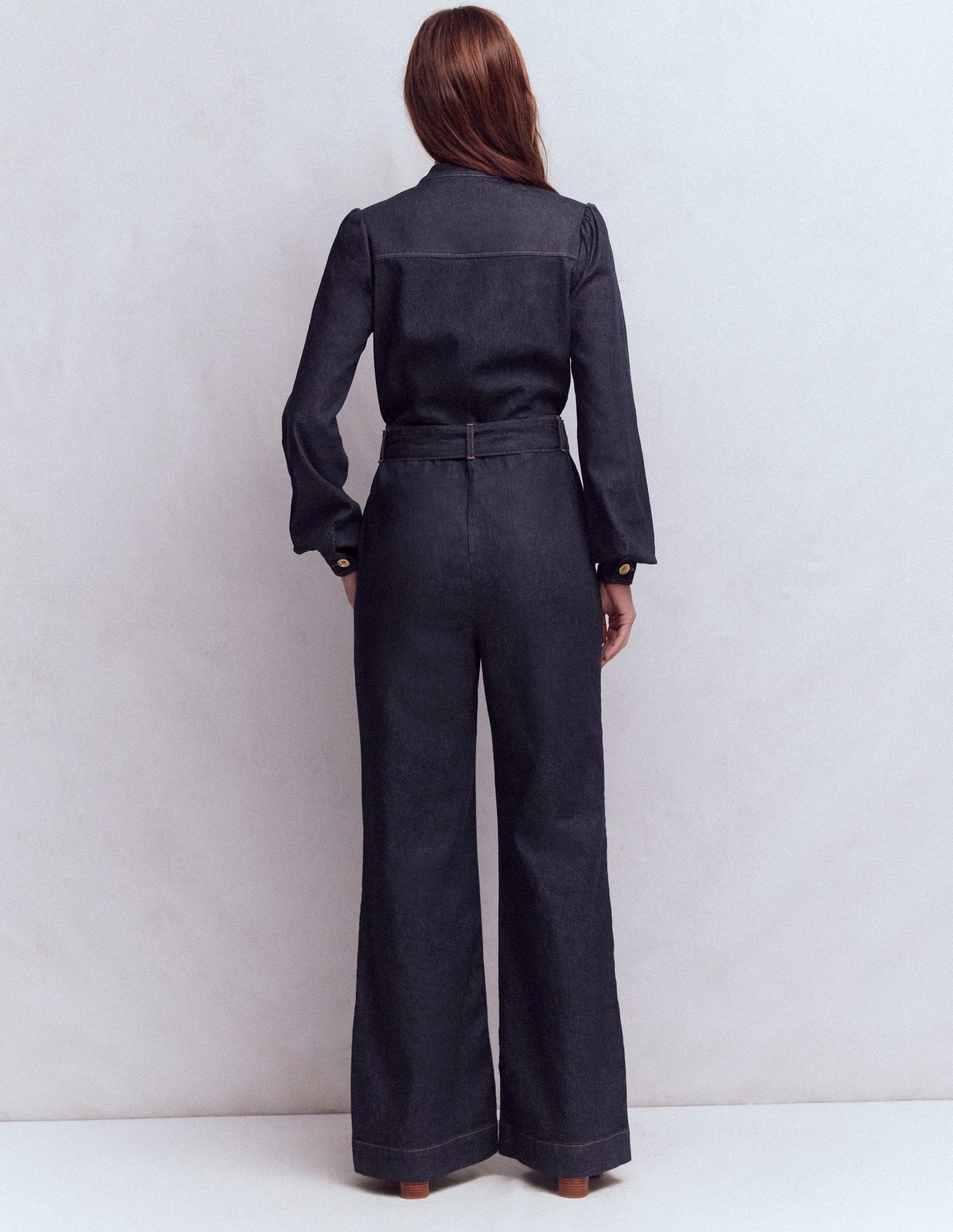 Bootcut Button Denim Jumpsuit-Indigo (Rinse Wash)-3