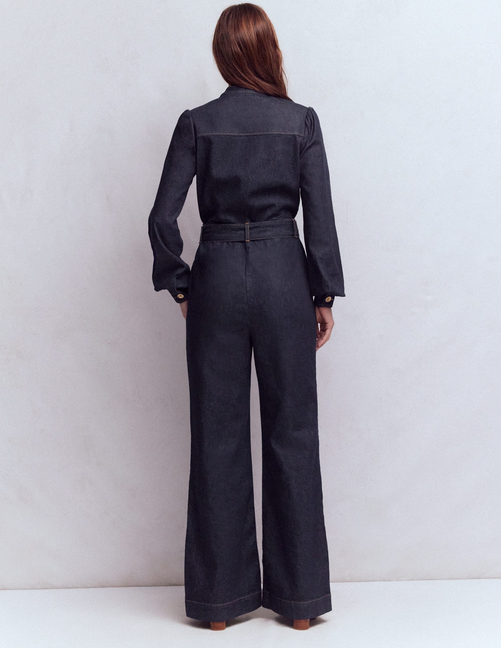 Bootcut Button Denim Jumpsuit-Indigo - Image 3