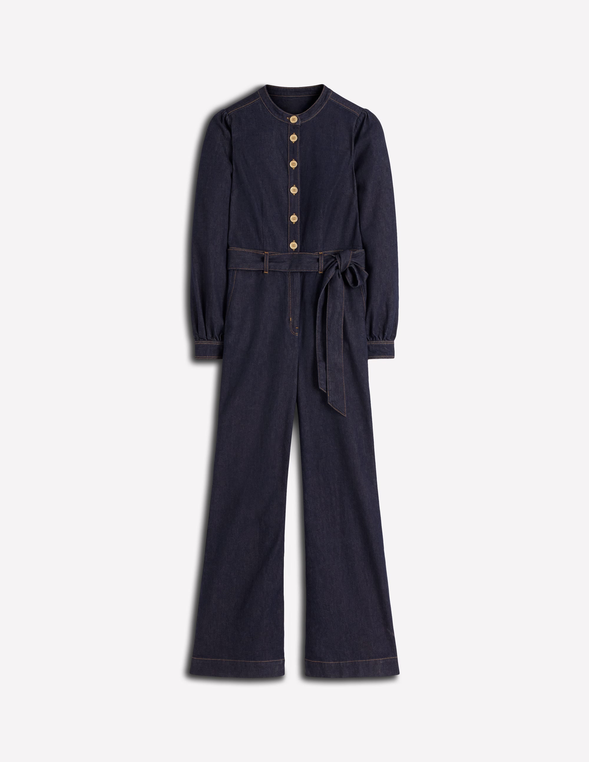 Bootcut Button Denim Jumpsuit-Indigo - Image 5