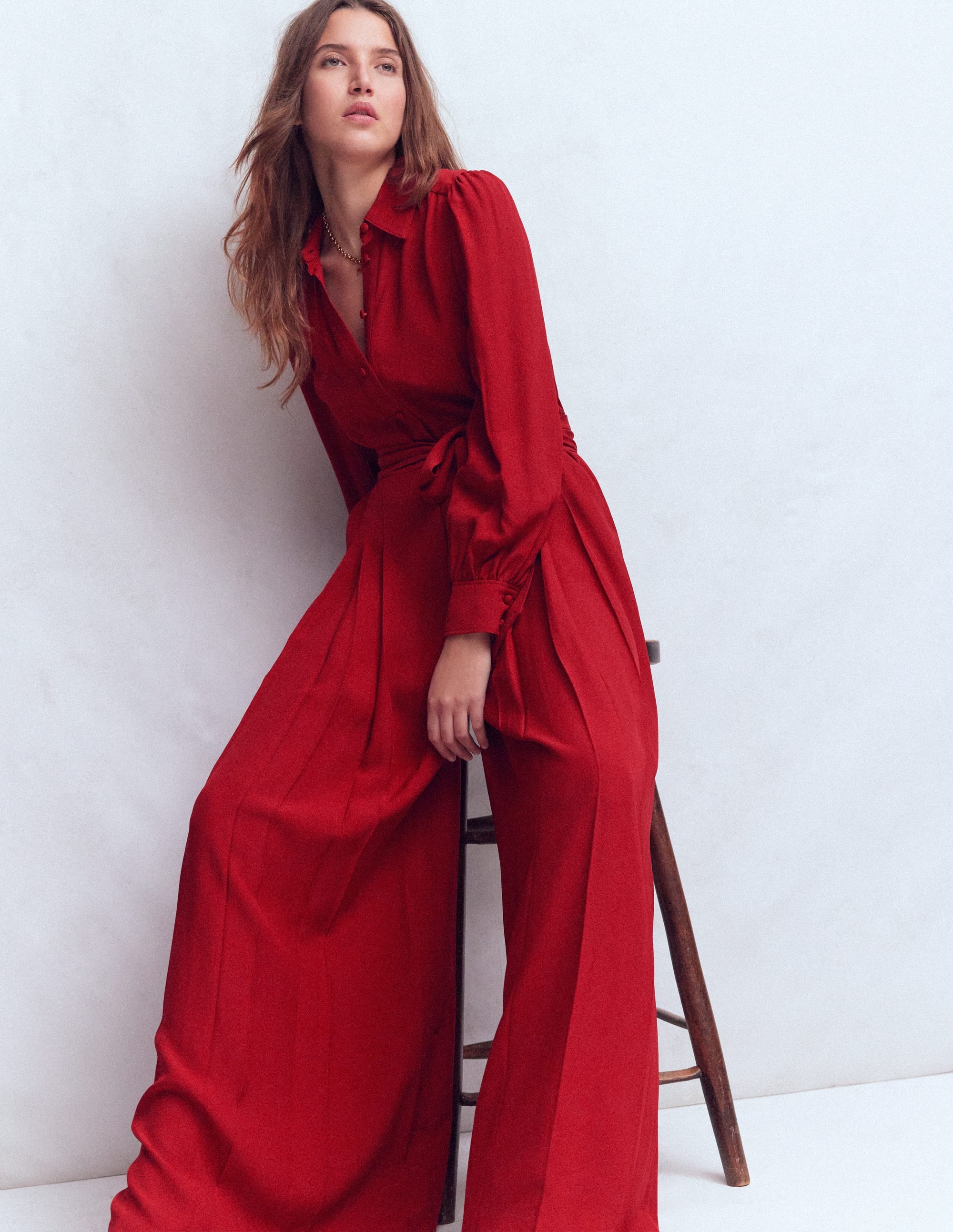 Button Up Palazzo Jumpsuit-Red - Image 1