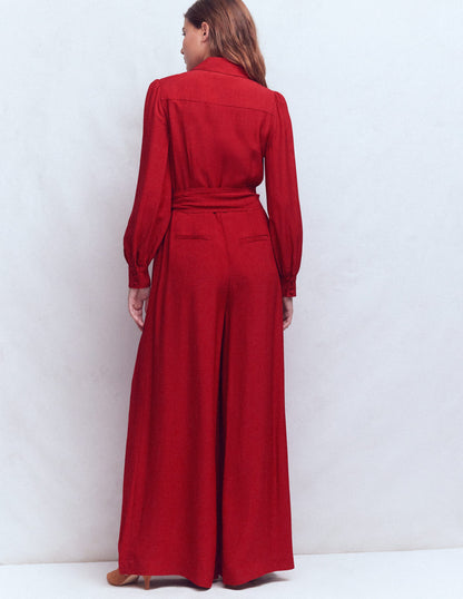 Button Up Palazzo Jumpsuit-Crimson Red-3