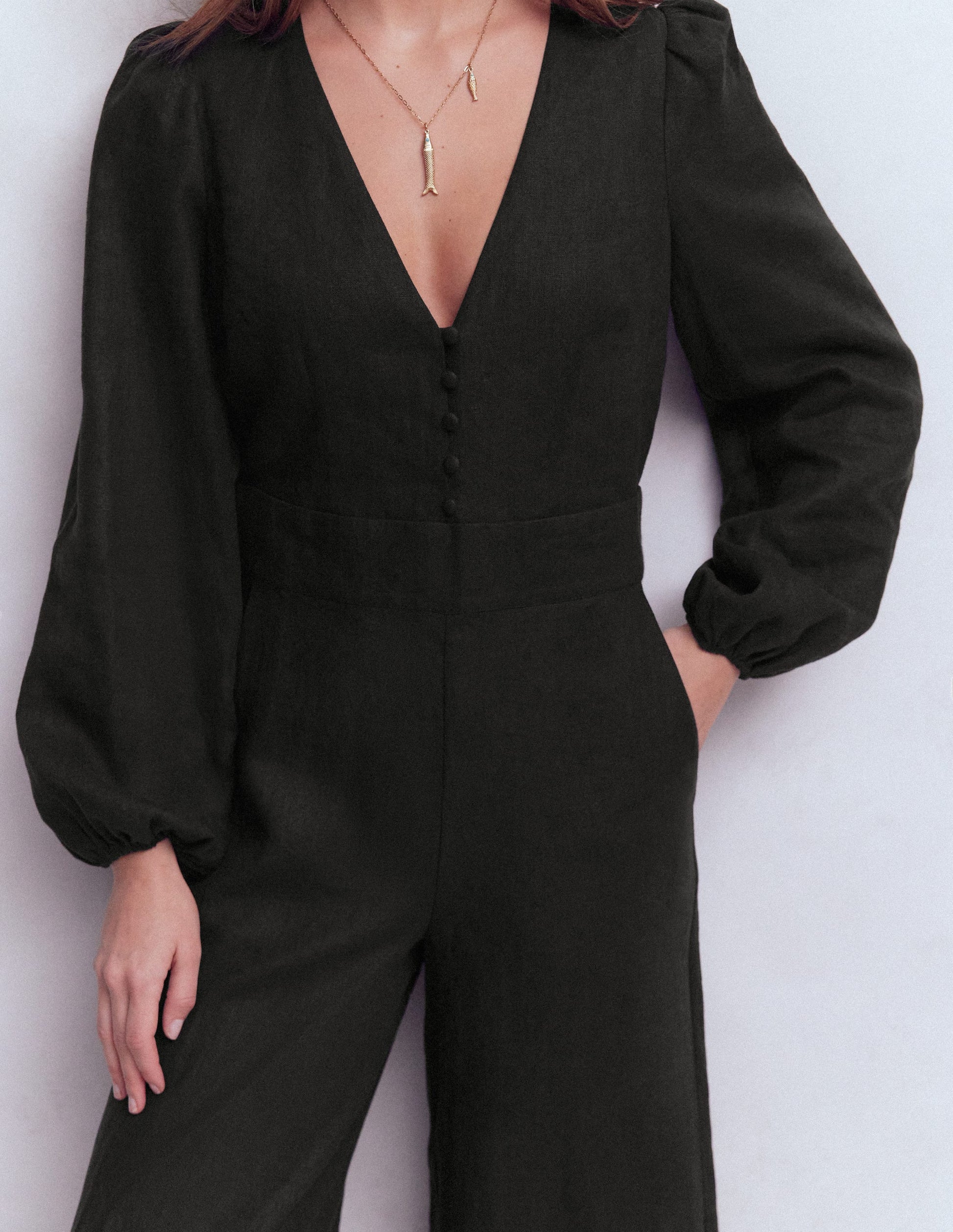 Lola Linen Jumpsuit-Black-2