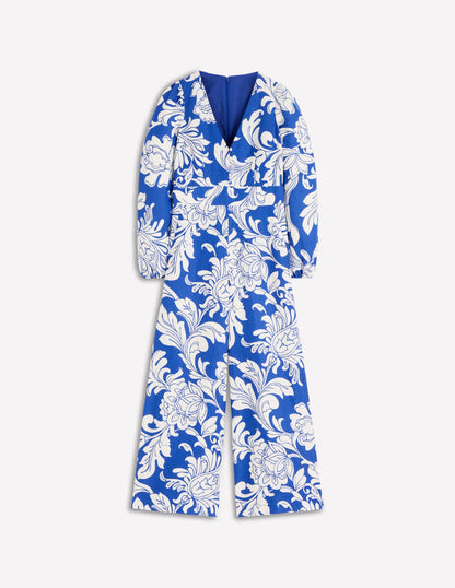 Lola Linen Jumpsuit-Blue Botanical Flourish Mono-5