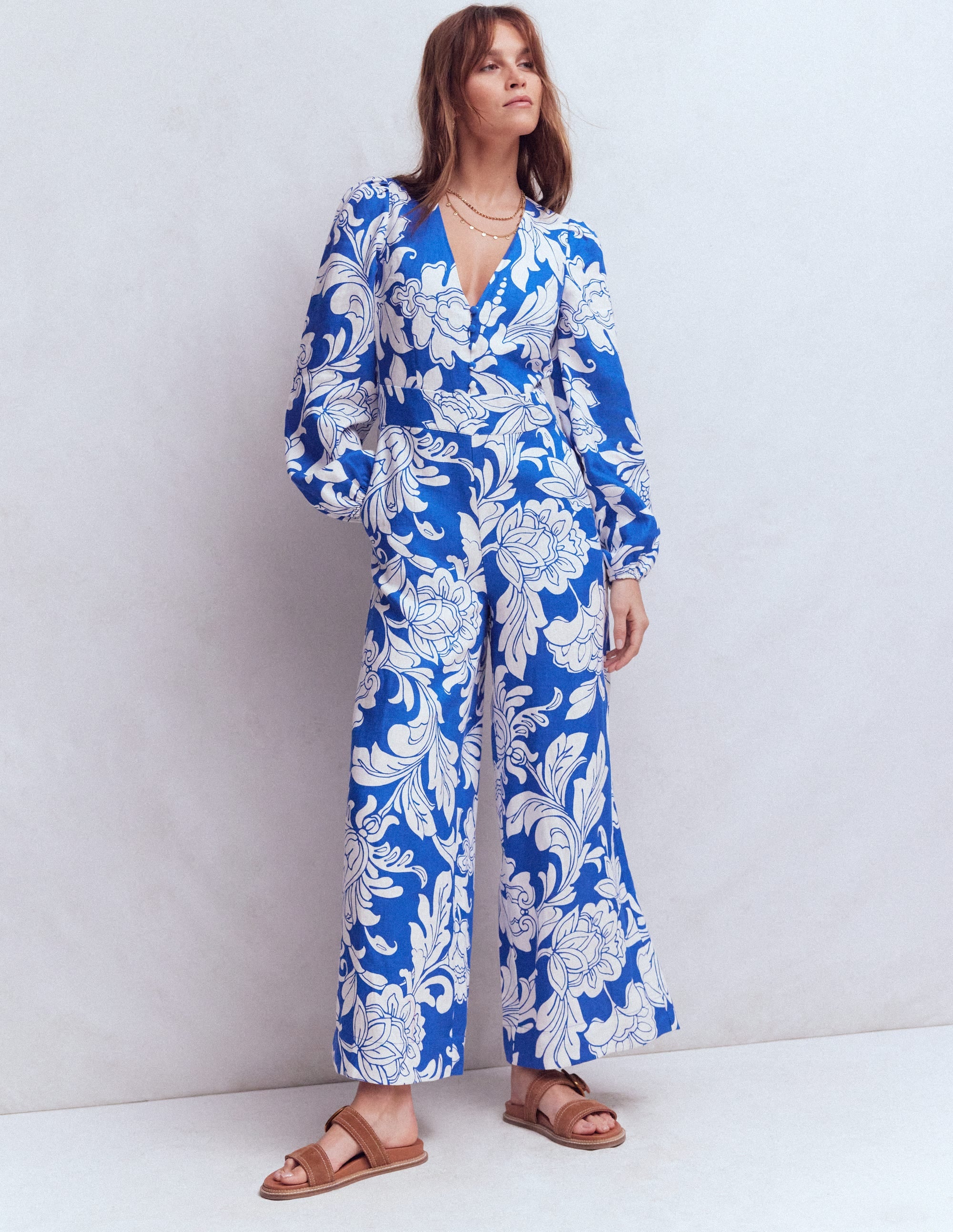 Lola Linen Jumpsuit-Blue Botanical Flourish Mono - Image 4