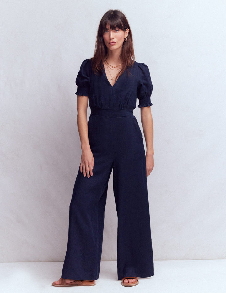 Anna Linen Jumpsuit-Navy