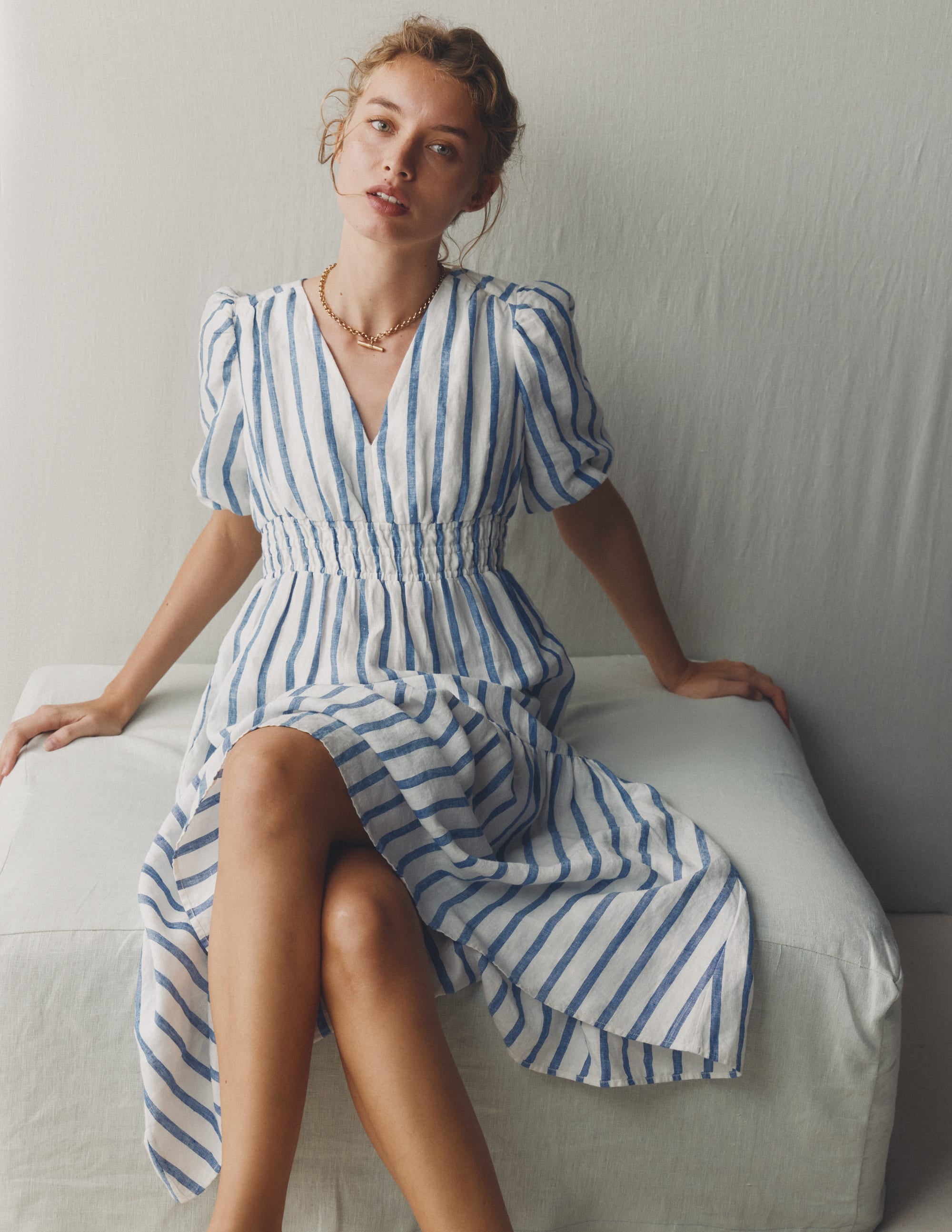 Boden Women's Irene Linen Midi Dress in Blue