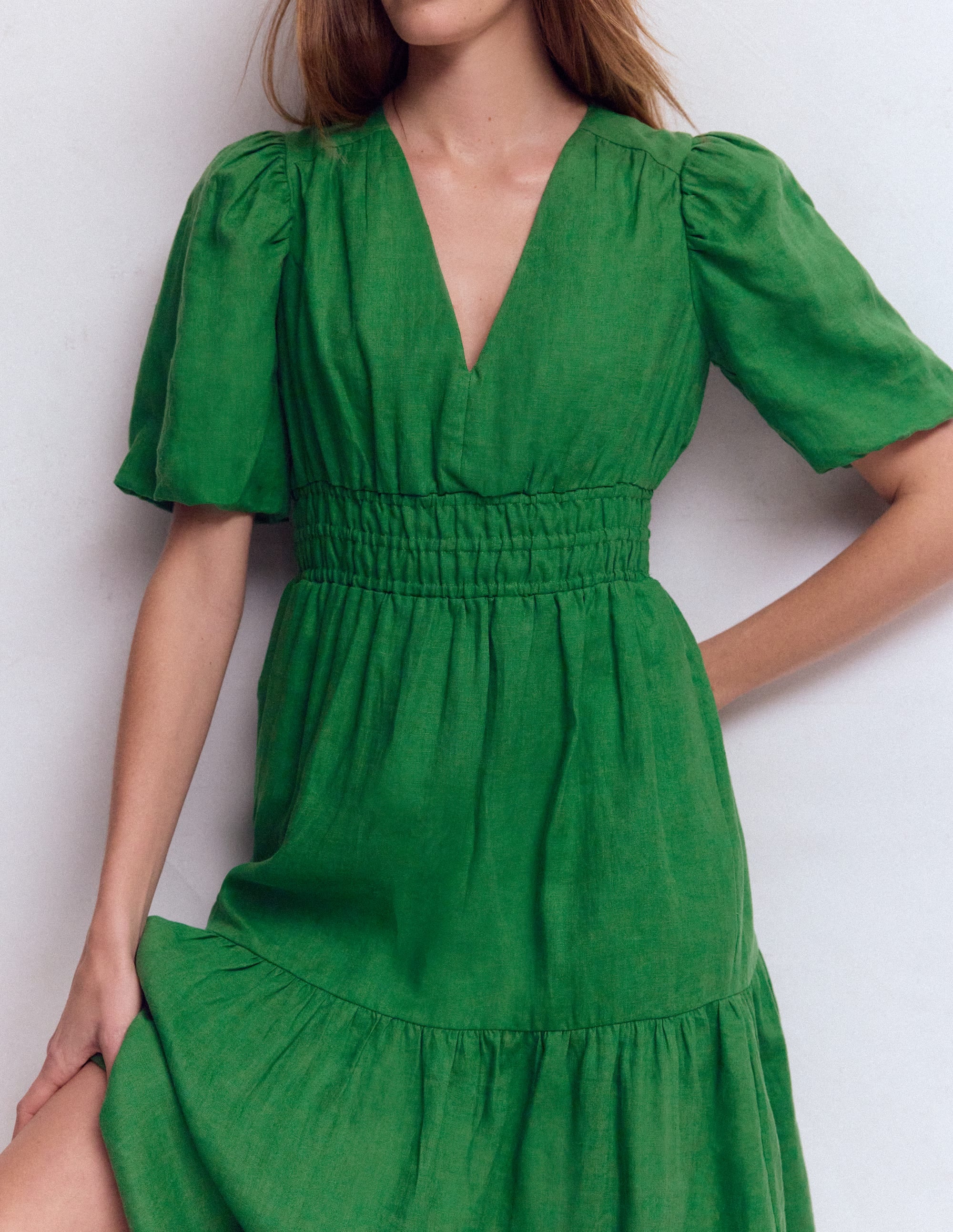 Irene Linen Midi Dress - Highland Green | Boden USA