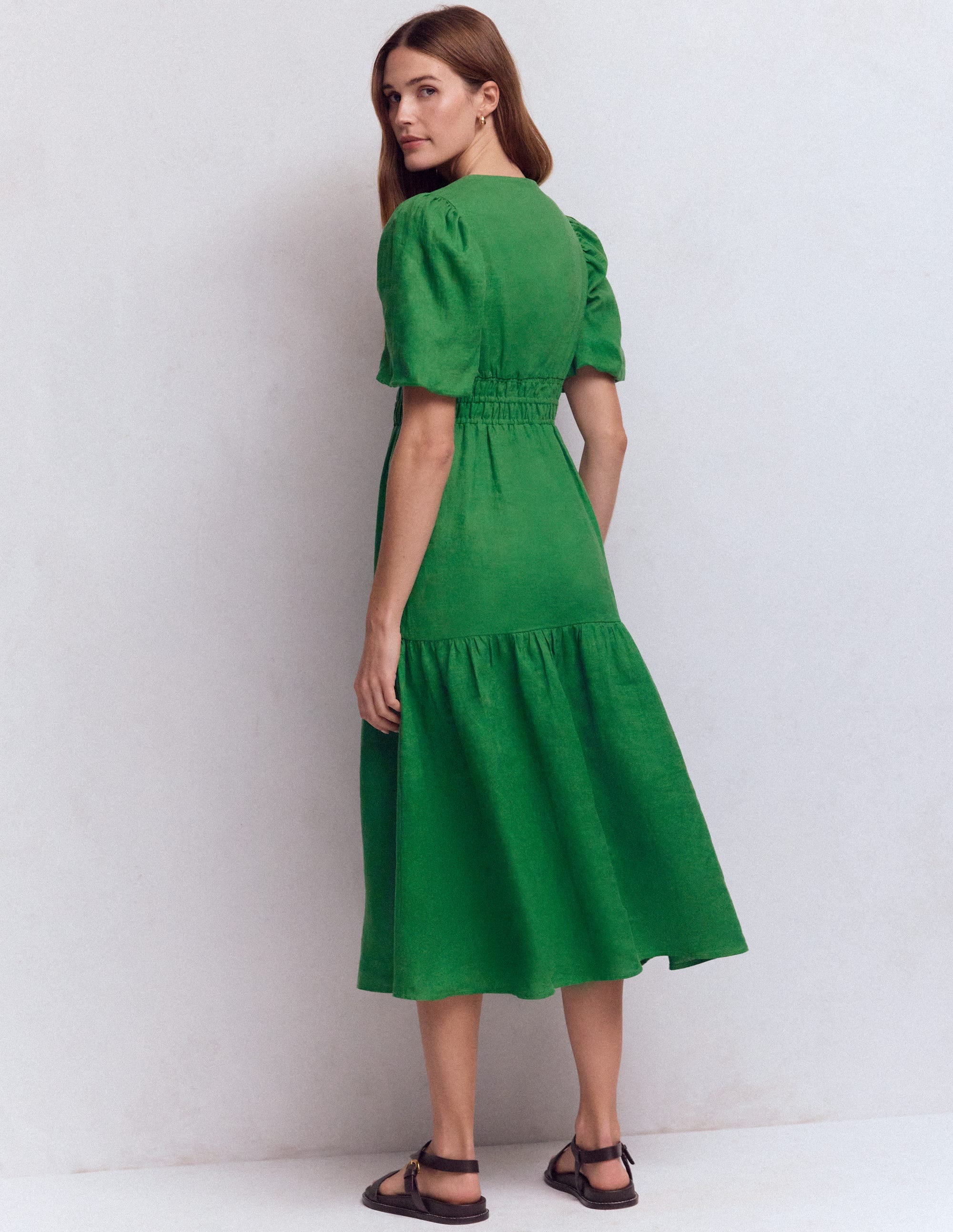 Irene Linen Midi Dress - Highland Green | Boden USA