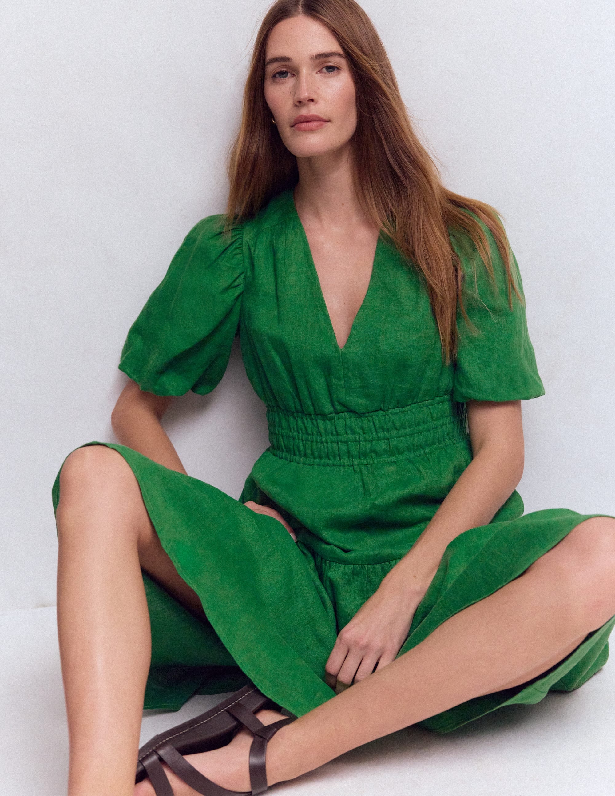 Irene Linen Midi Dress - Highland Green | Boden USA