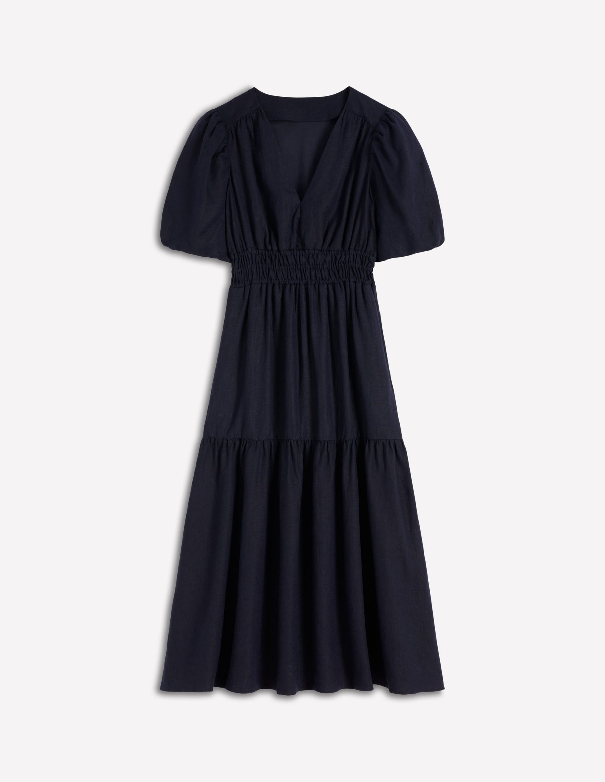 Irene Puff Sleeve Linen Dress-Navy-6