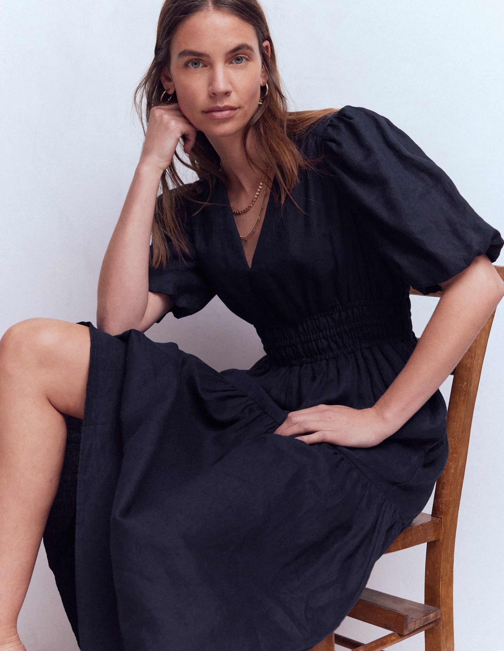 Irene Linen Midi Dress-Navy | Boden USA Irene Linen Midi Dress-Navy | Boden USA