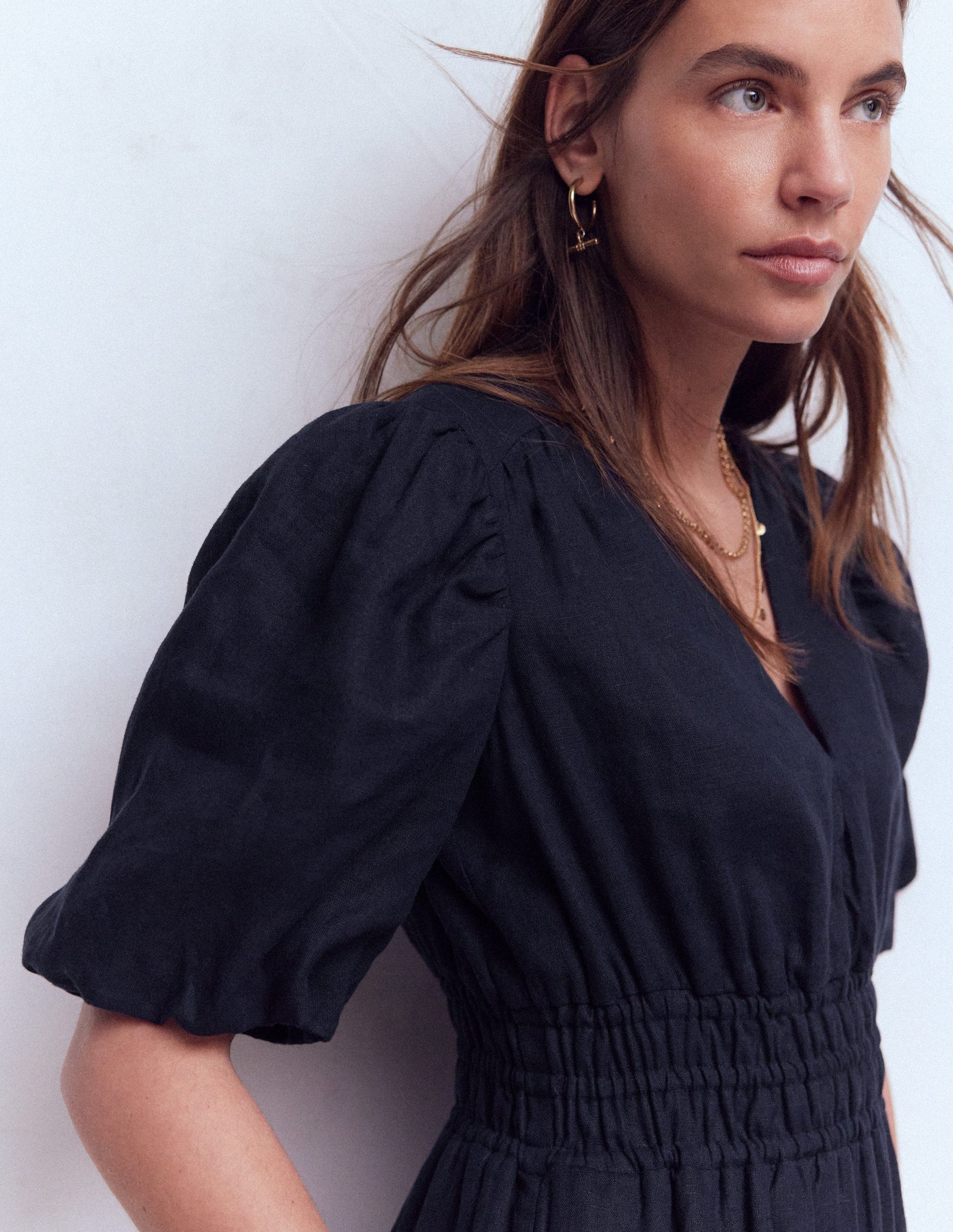 Irene Linen Midi Dress-Navy | Boden USA Irene Linen Midi Dress-Navy | Boden USA