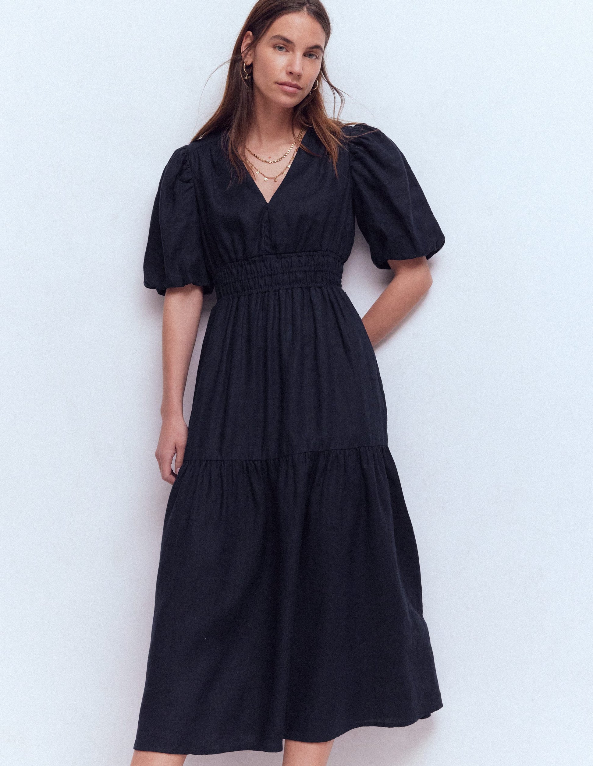 Irene Linen Midi Dress-Navy | Boden USA Irene Linen Midi Dress-Navy | Boden USA