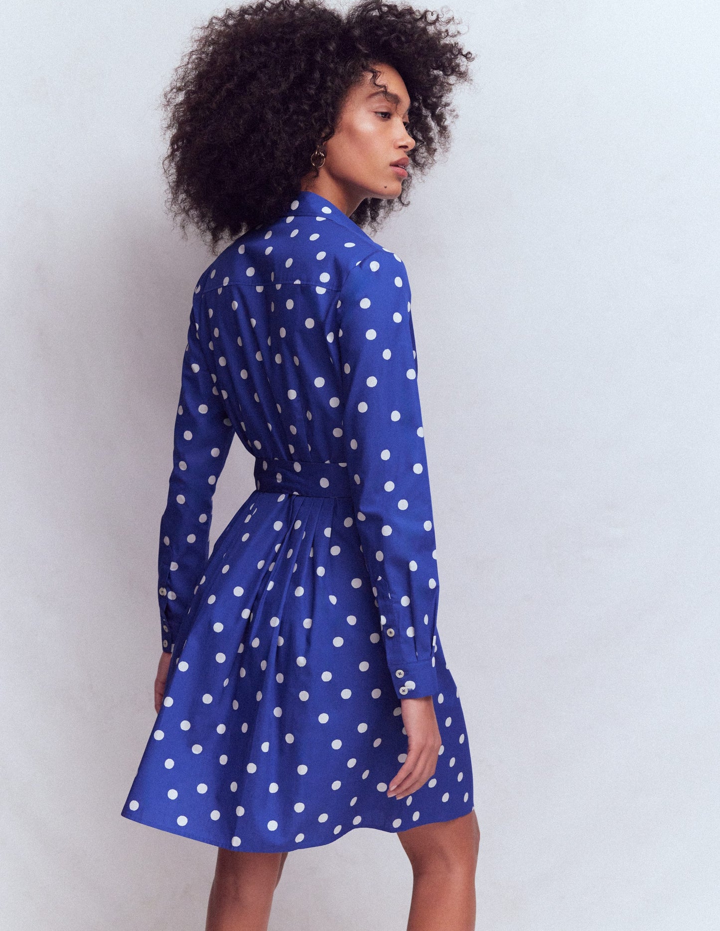 Alexa Long Sleeve Short Dress-Bright Blue, Painted Dot
