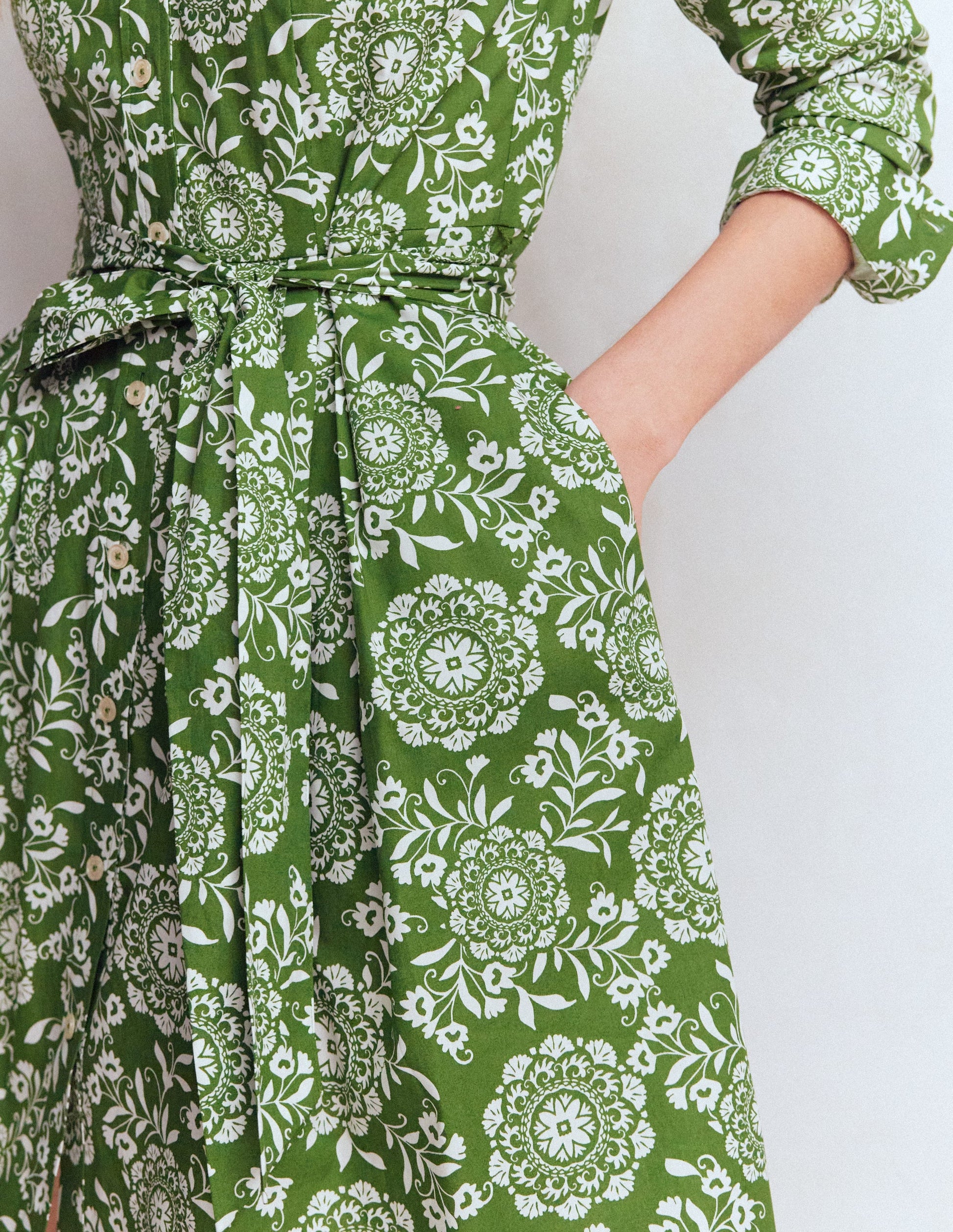 Alexa Long Sleeve Short Dress-Green, Decorative Blossom-2