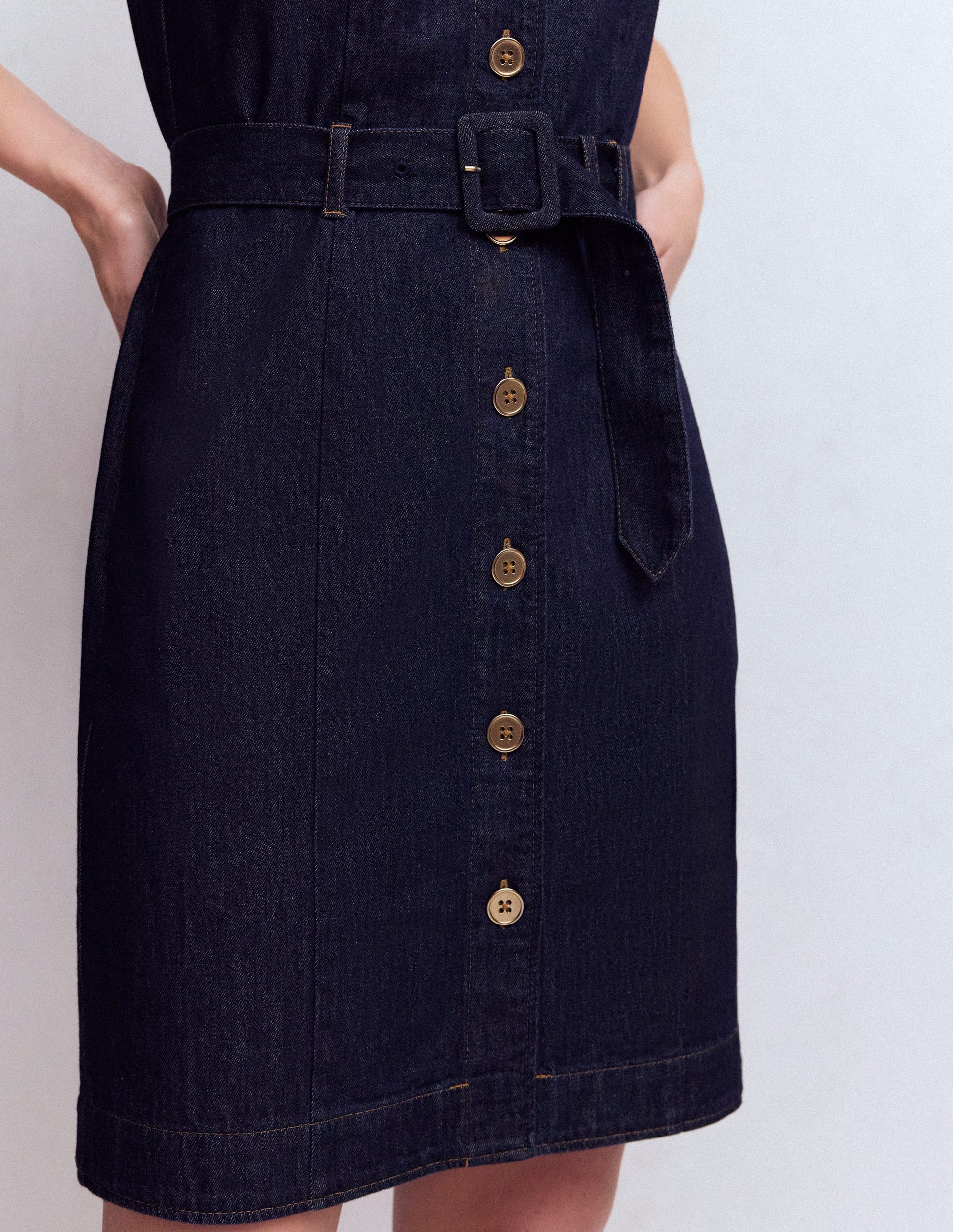 Short Gold Button Denim Dress-Indigo | Boden USA Short Gold Button Denim Dress-Indigo | Boden USA