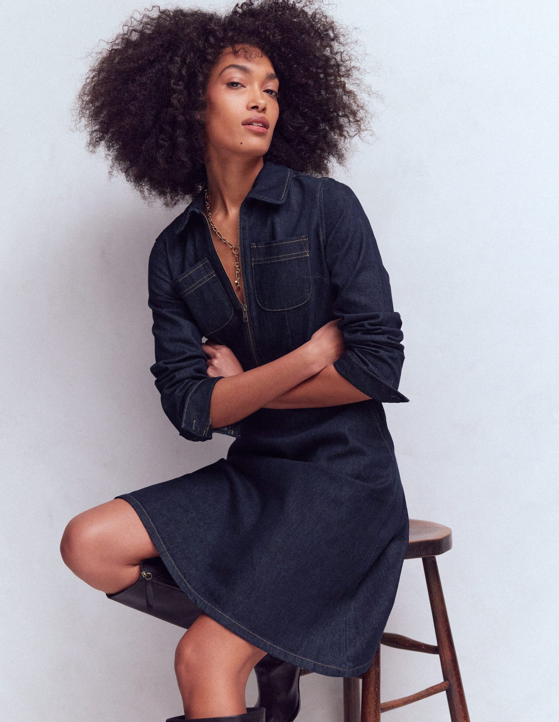 Flippy Denim Shirt Dress-Indigo Denim-2