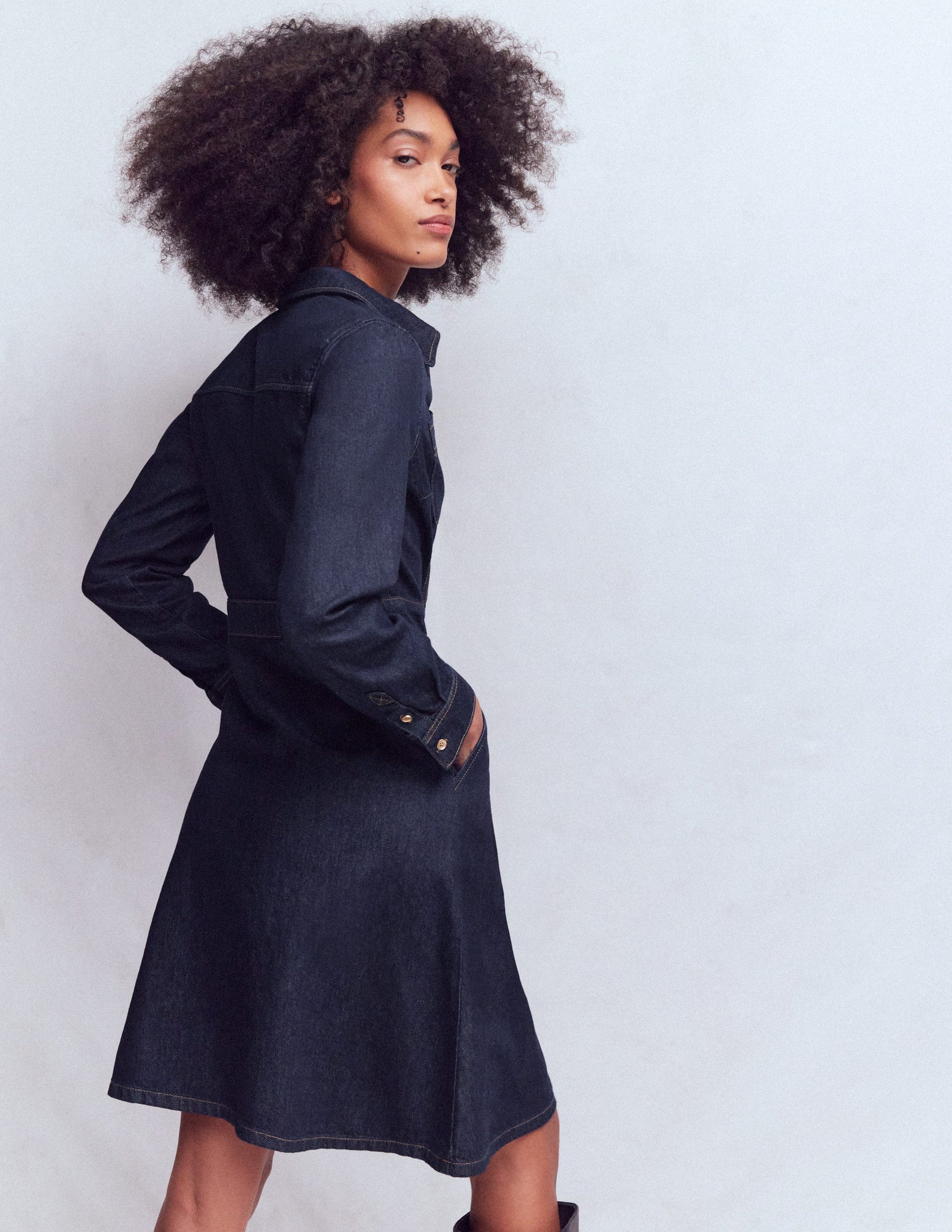 Flippy Denim Shirt Dress-Indigo Denim-4