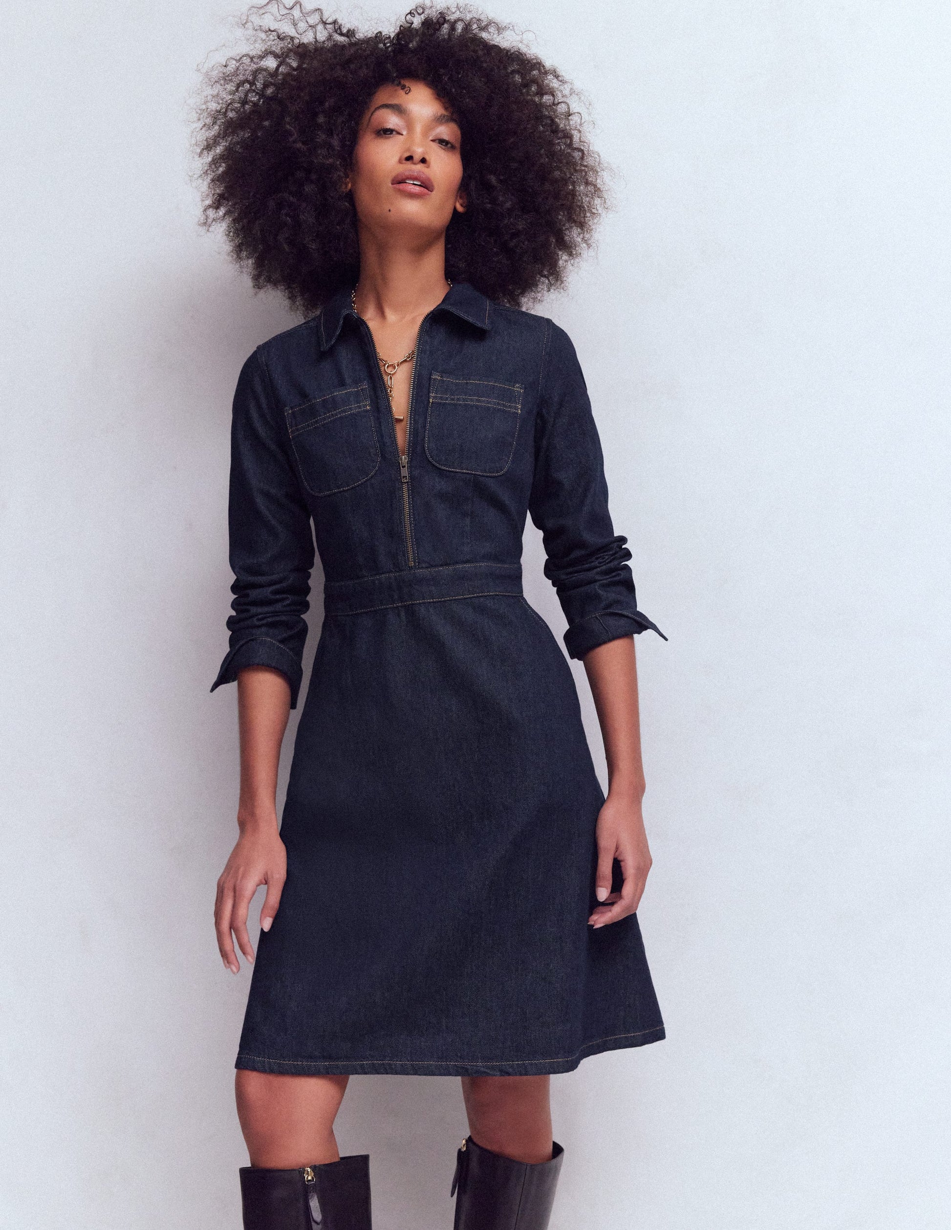 Flippy Denim Shirt Dress-Indigo Denim-1