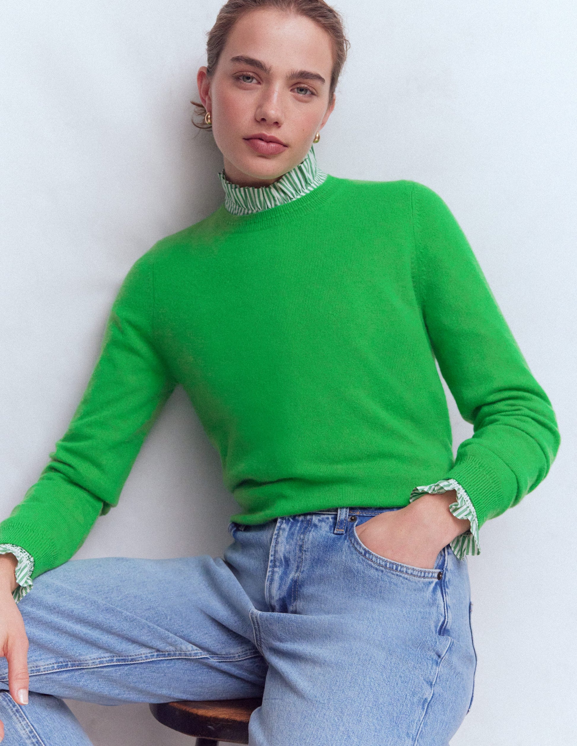 Eva Cashmere Crew Neck Sweater-Sapling Green-1
