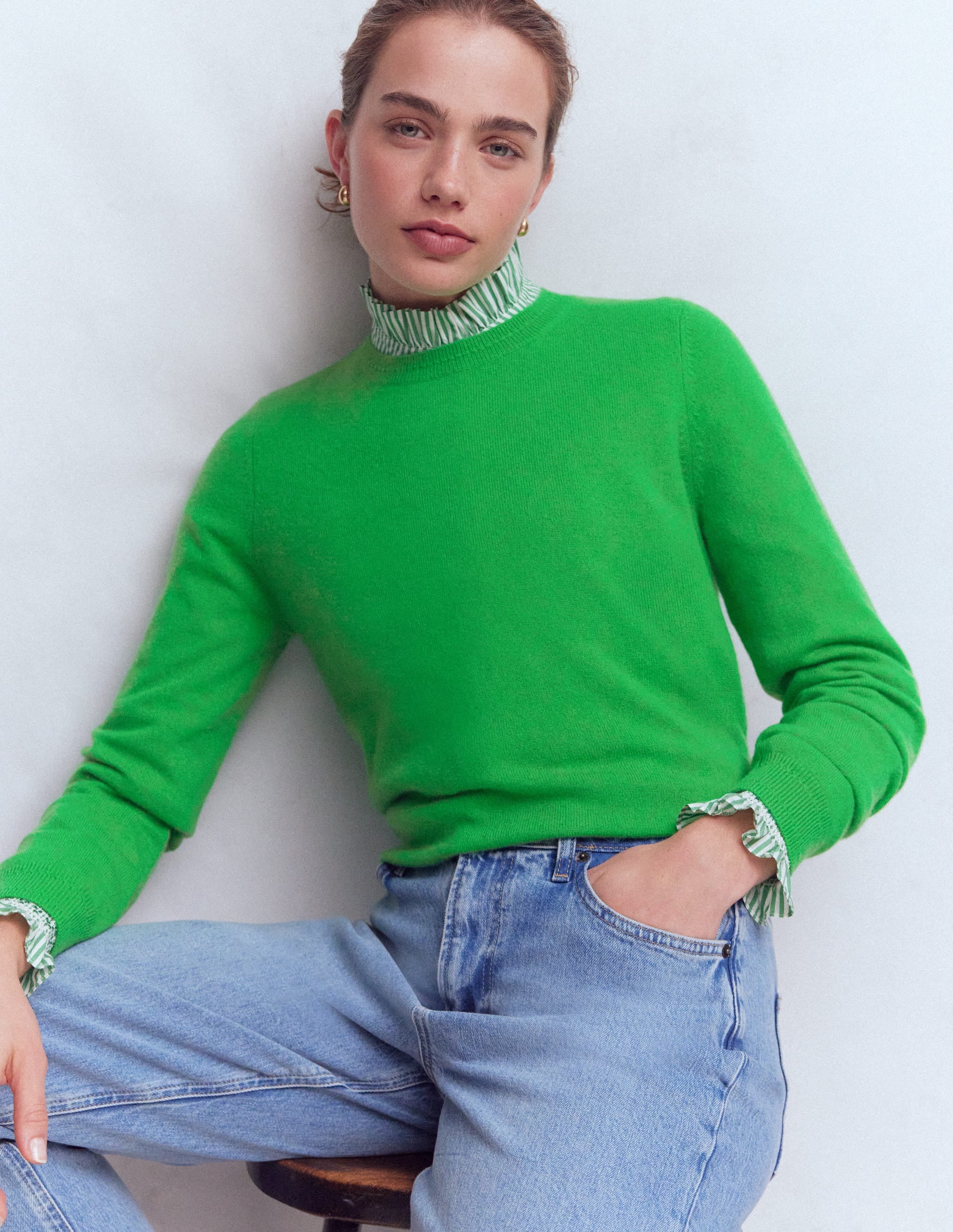 Eva Cashmere Crew Neck Sweater-Sapling Green - Image 1