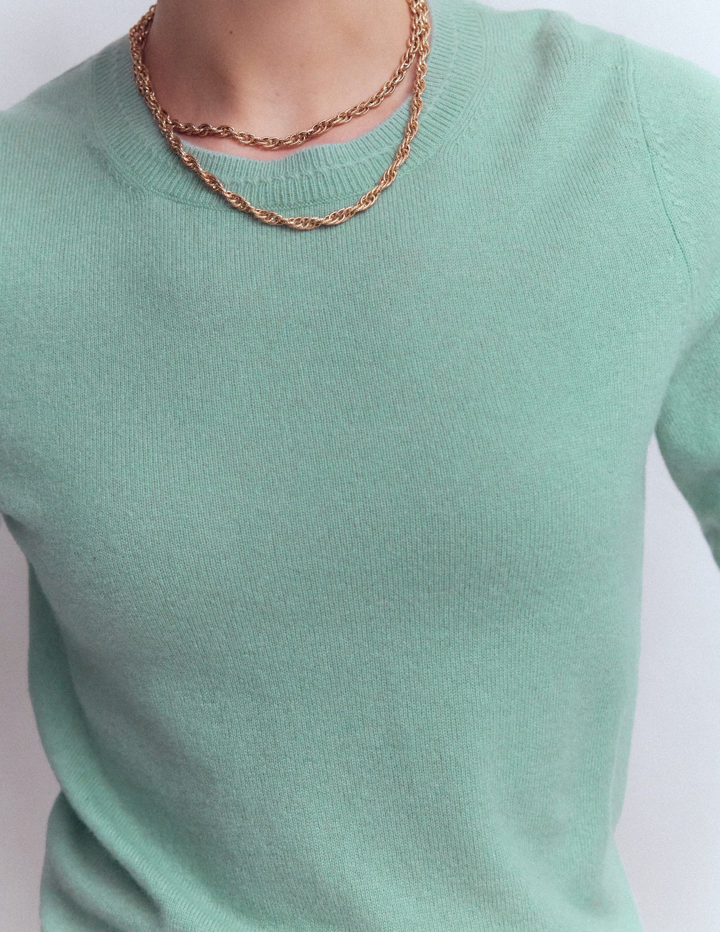Eva Cashmere Crew Neck Sweater-Celadon Blue