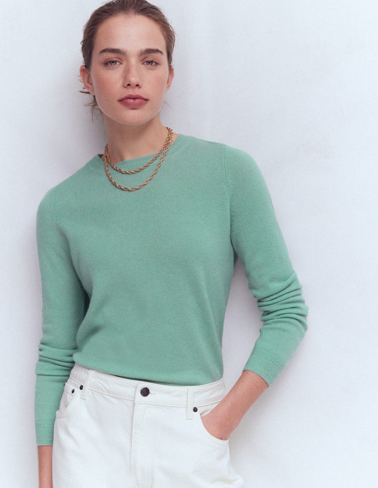 Eva Cashmere Crew Neck Sweater-Celadon Blue