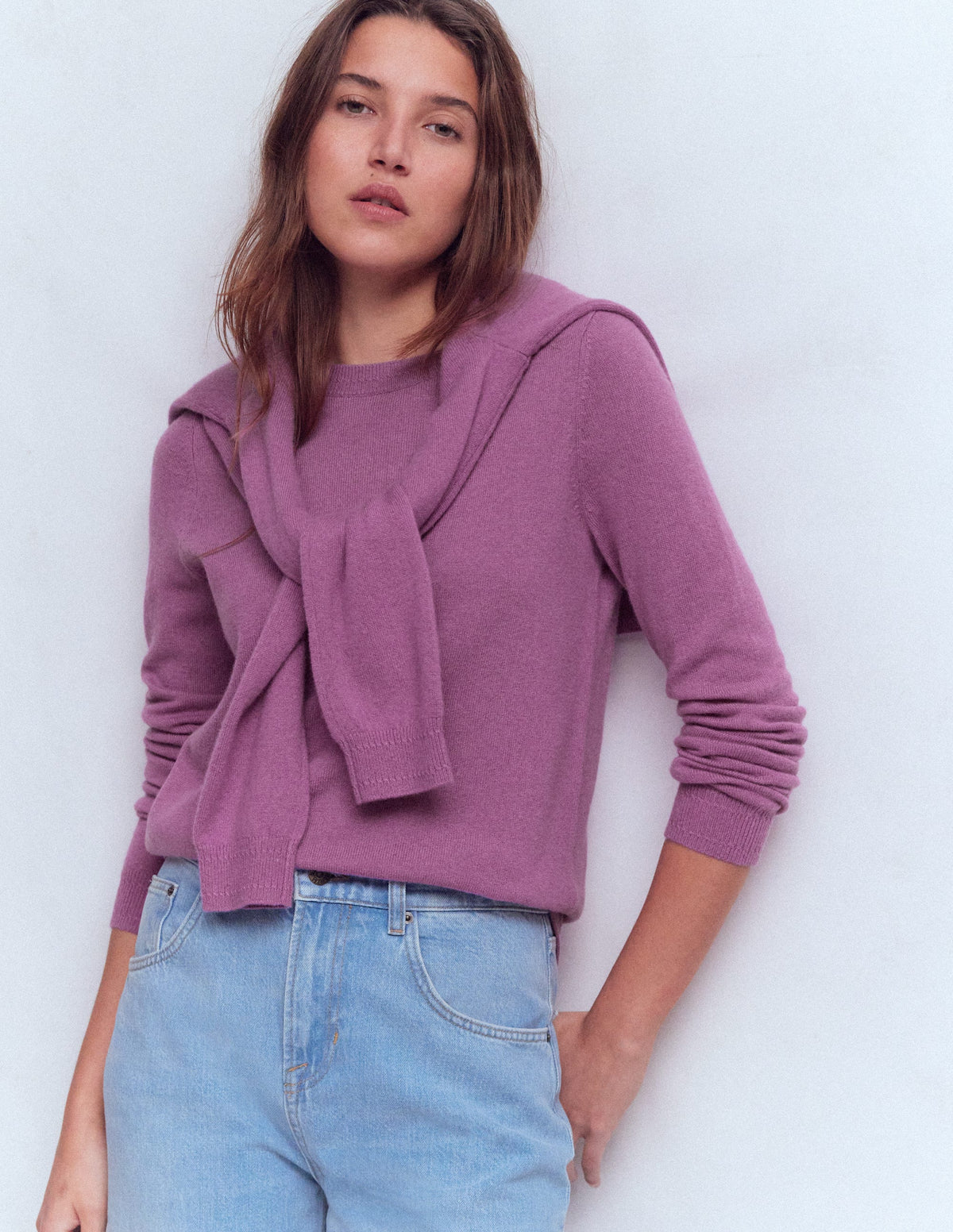 Eva Cashmere Crew Neck Sweater-Clover Purple - Image 3
